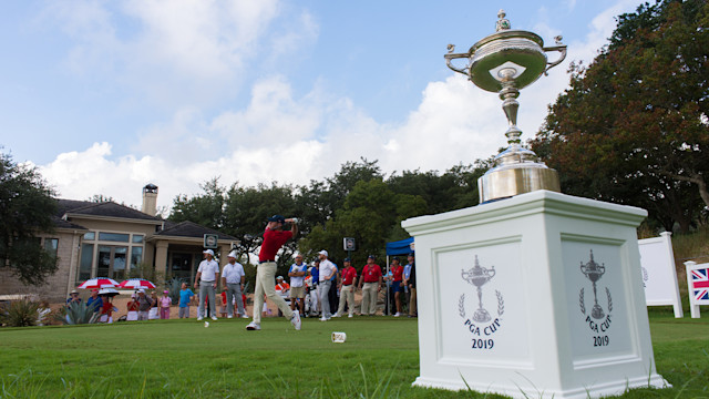 Alex Beach of the United States hits his tee shot on the first hole during the Singles Matches for the 29th PGA Cup held at the Omni Barton Creek Resort & Spa on September 29, 2019 in Austin, Texas. (Photo by Montana Pritchard/PGA of America)