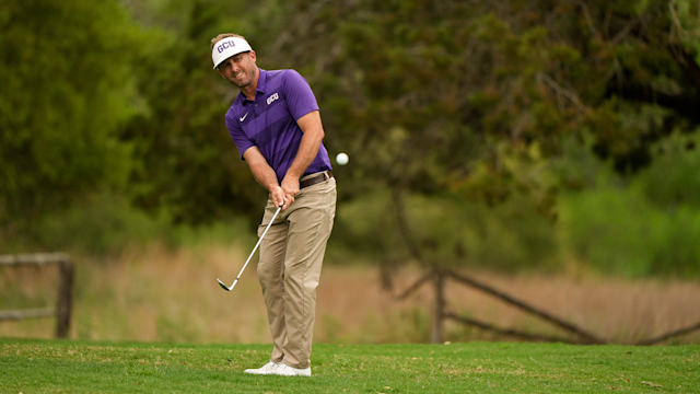 Jesse Mueller hits onto the tenth green during the third round of the 54th PGA Professional Championship.