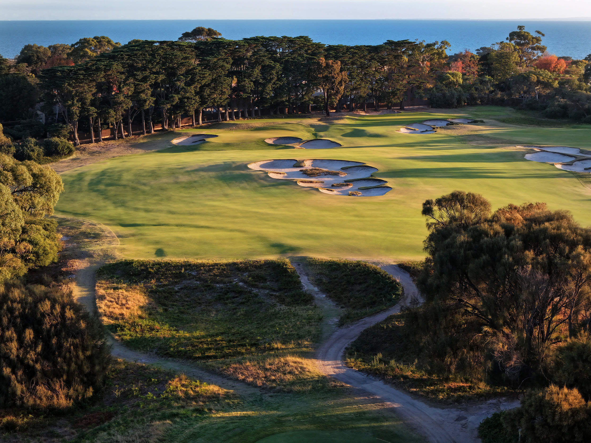 The first hole on Royal Melbourne's East Course. (Photo by Gary Lisbon)