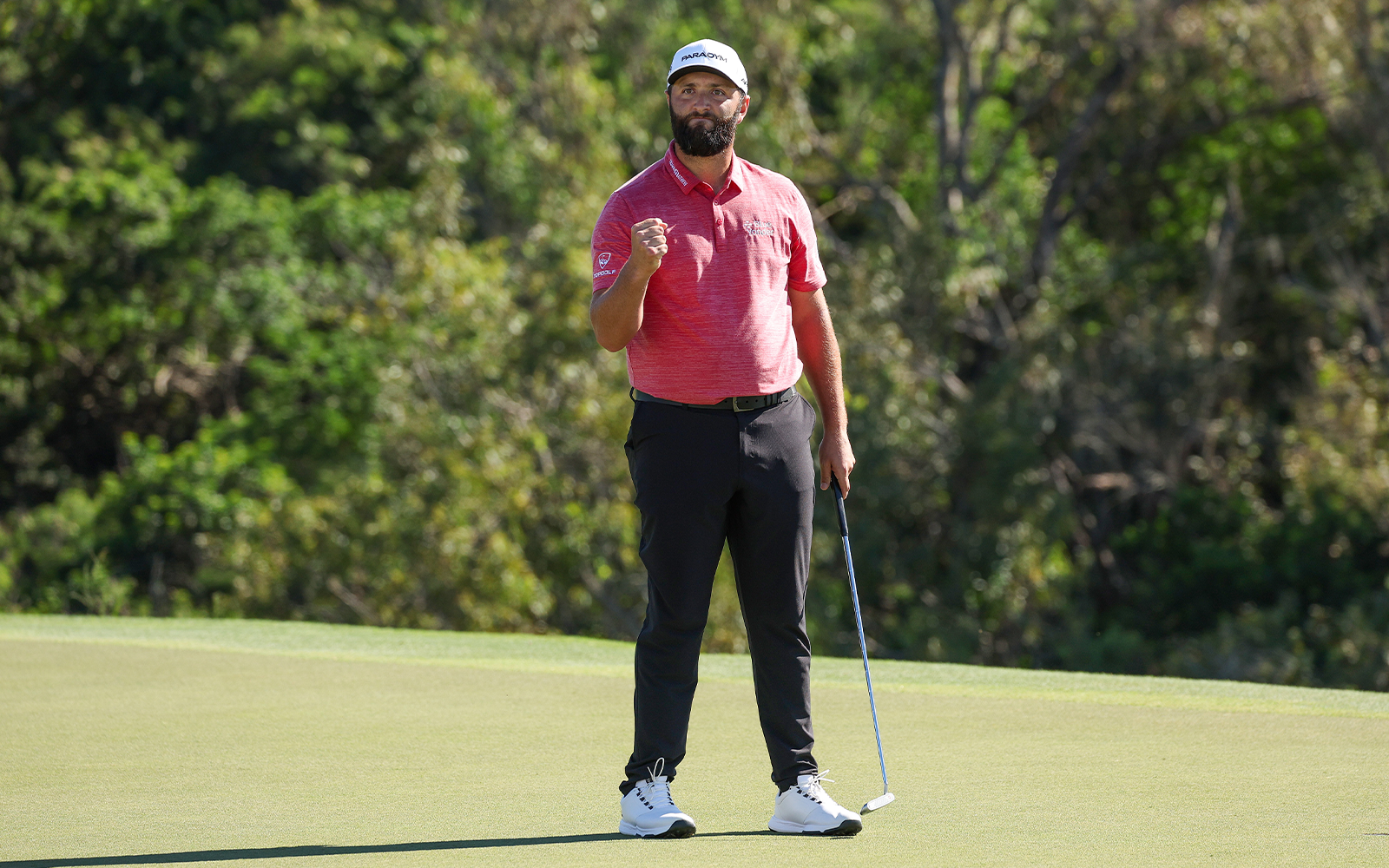 Jon Rahm of Spain celebrates after making his putt on the 18th green during the final round of the Sentry Tournament of Champions at Plantation Course at Kapalua Golf Club on January 08, 2023 in Lahaina, Hawaii. (Photo by Harry How/Getty Images)
