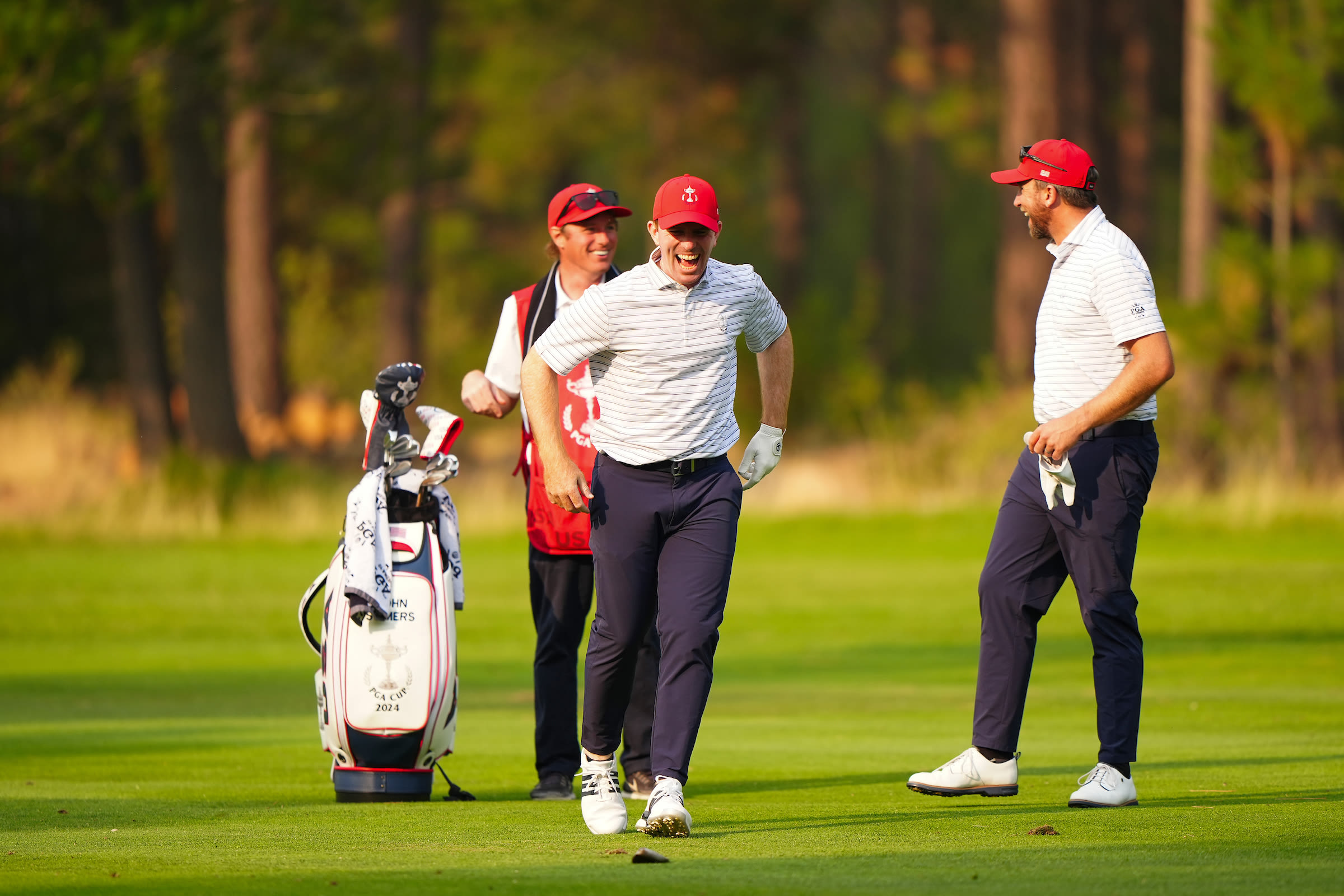 Matt Cahill and John Somers after Cahill's hole-out.