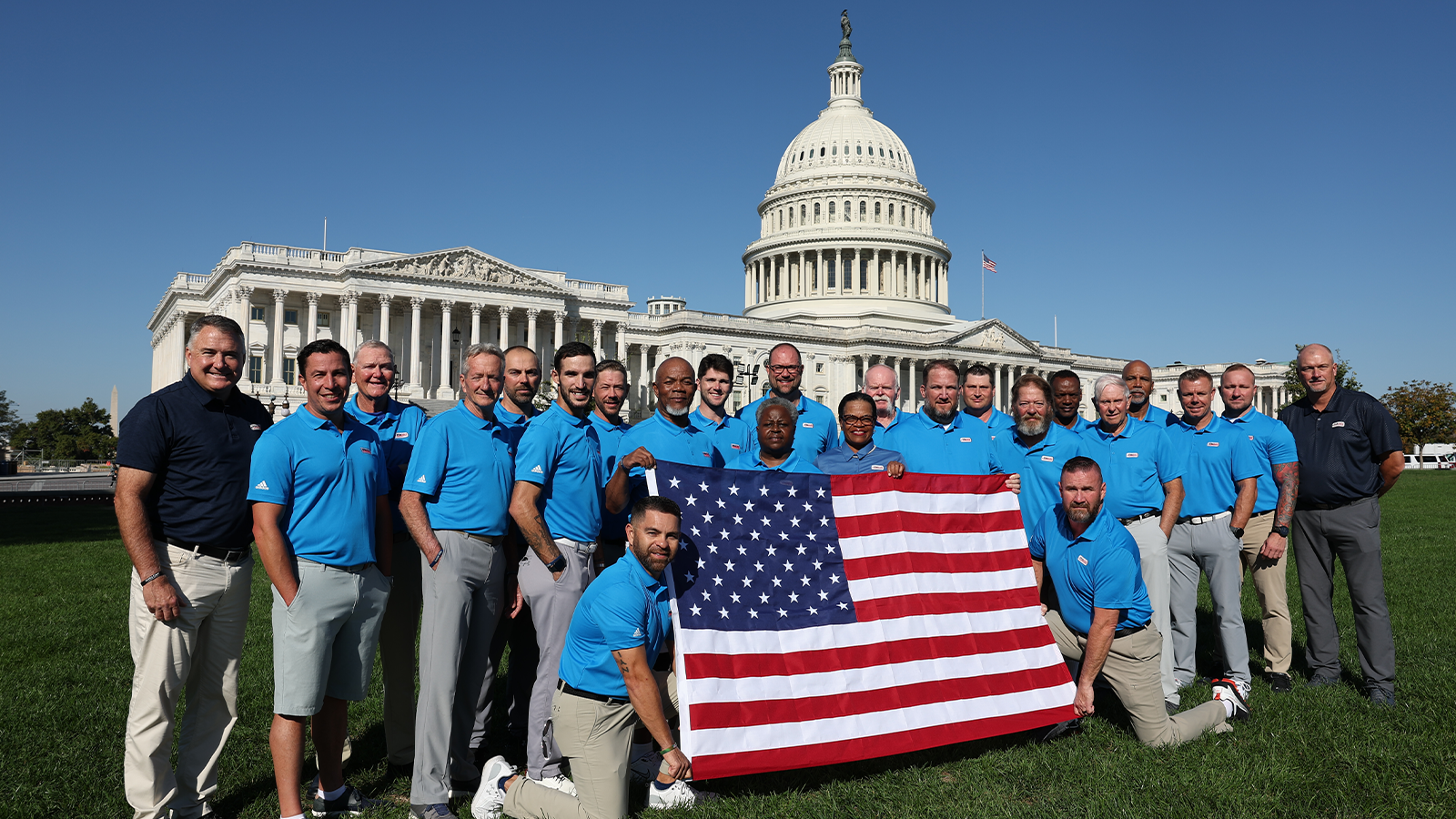 PGA of America Vice President Don Rea Jr., PGA HOPE participants and PGA Professional, Brian Jones pose for a photo at the Capitol Building on October 15, 2022 in Washington, DC. (Photo by Scott Taetsch/PGA of America)
