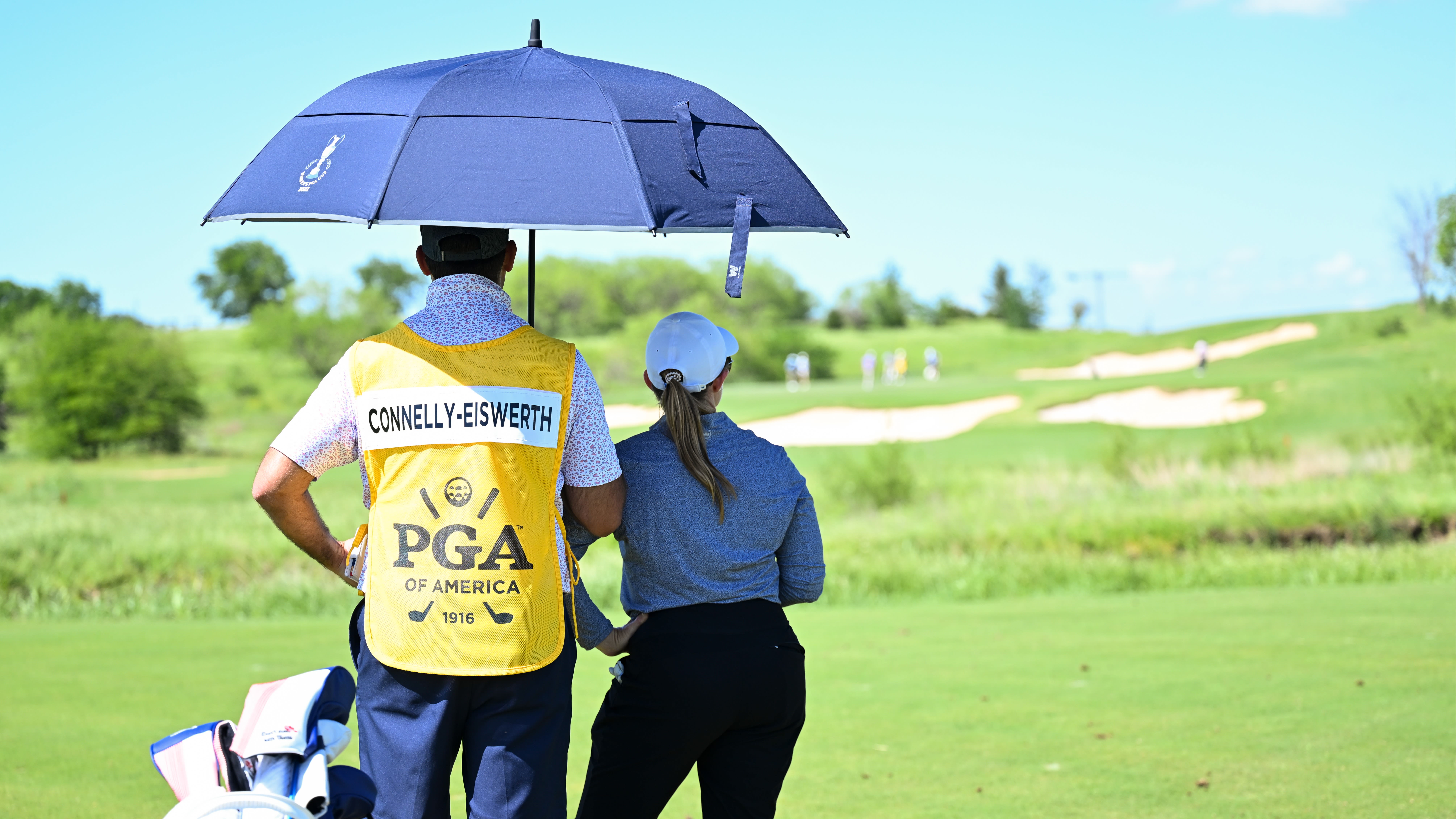 Stephanie Connelly-Eiswerth with her caddie during the 2024 PGA Professional Championship at Fields Ranch.