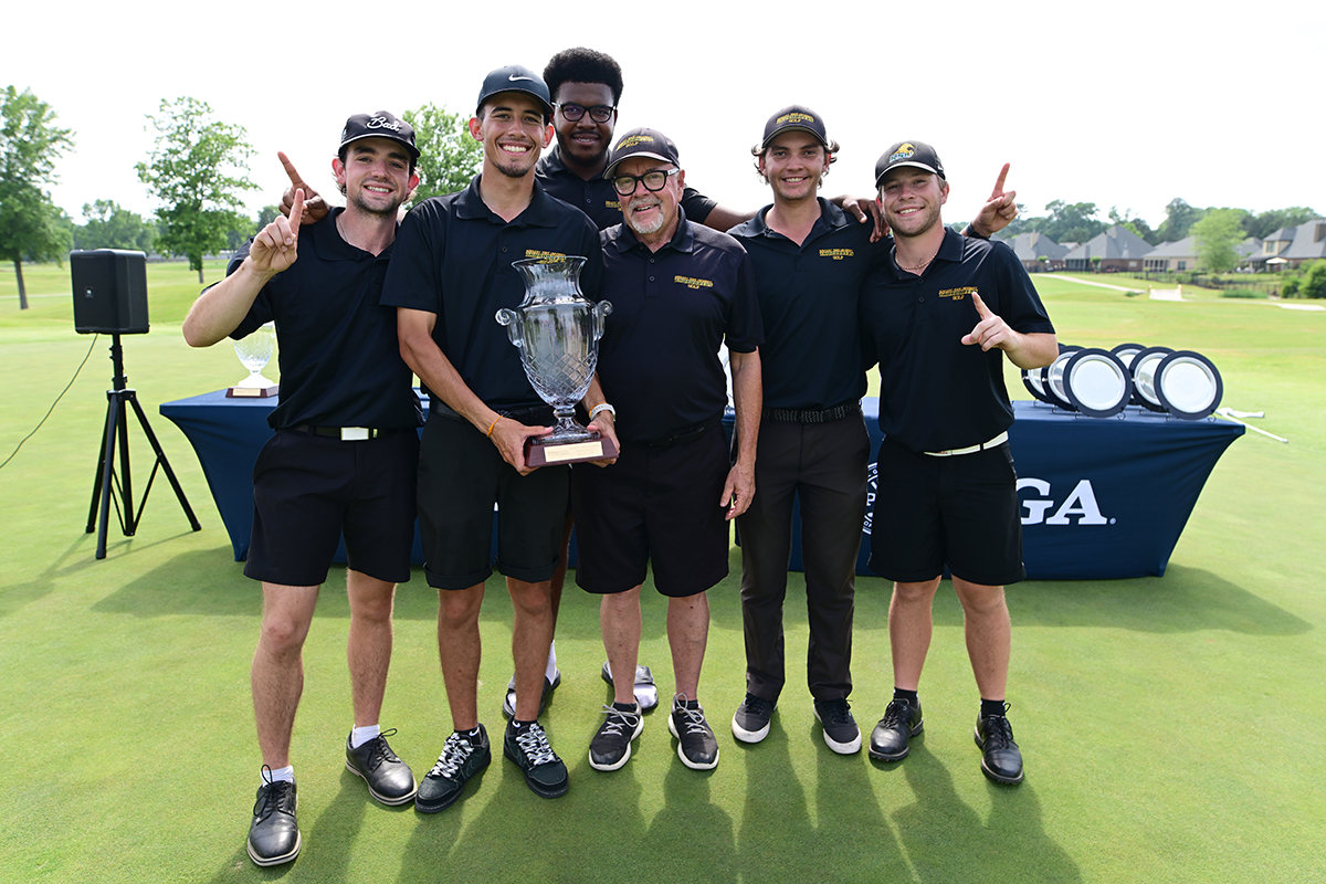 PGA WORKS Mens Devision II champions, Kentucky State University pose for a photo with the trophy during the final round of the PGA WORKS Collegiate Championship at Bent Brook Golf Course on Wednesday, May 10, 2023 in Birmingham, Alabama.