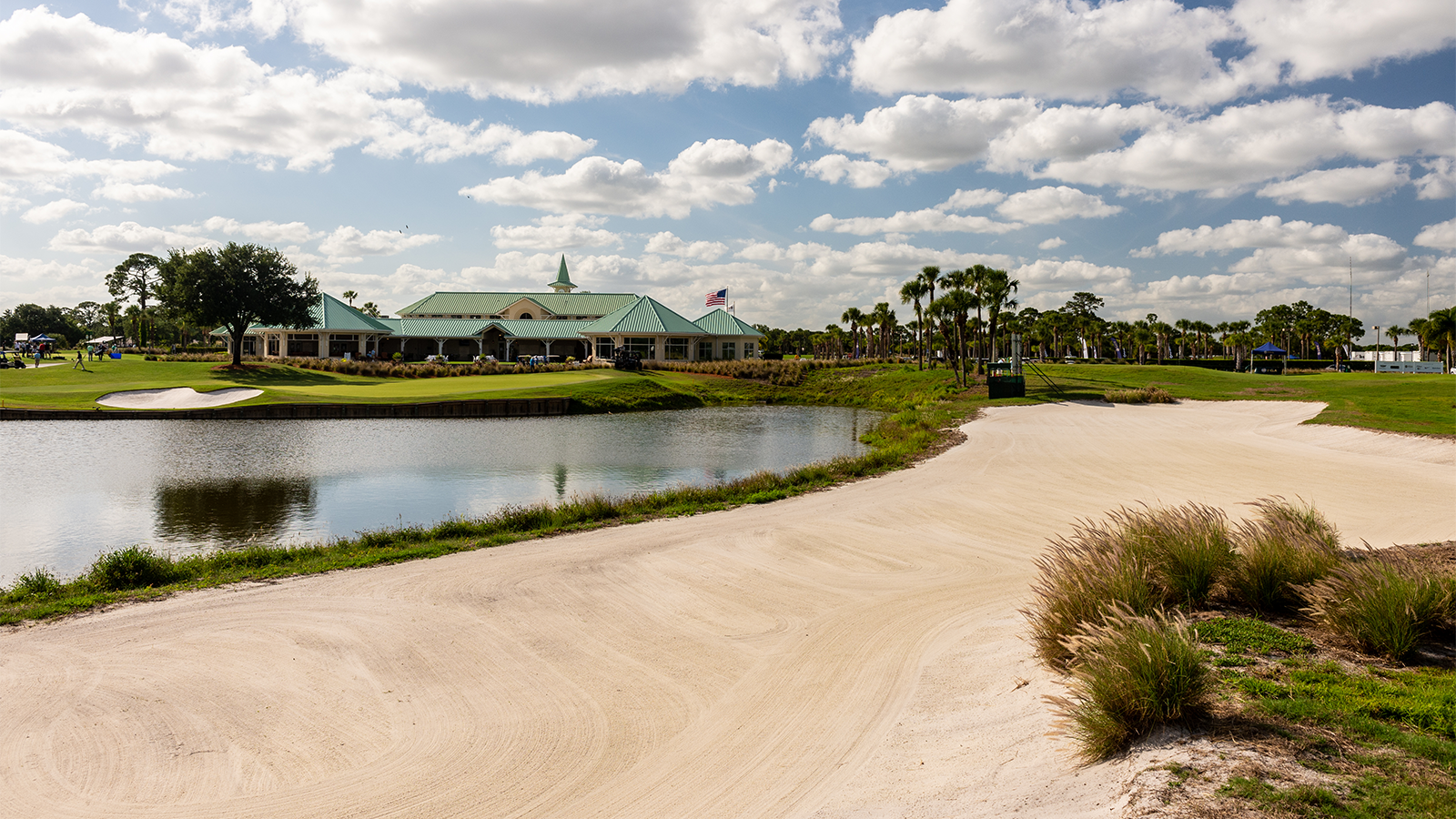 Scenic view of the 18th hole at PGA Golf Club on April 27, 2021 in Port St. Lucie, Florida. (Photo by Montana Pritchard/PGA of America)