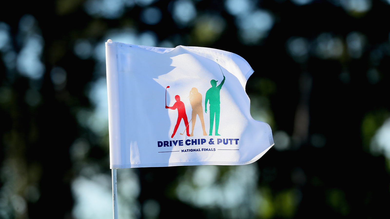 A close-up of a pin flag during the Drive, Chip and Putt Championship at Augusta National Golf Club.