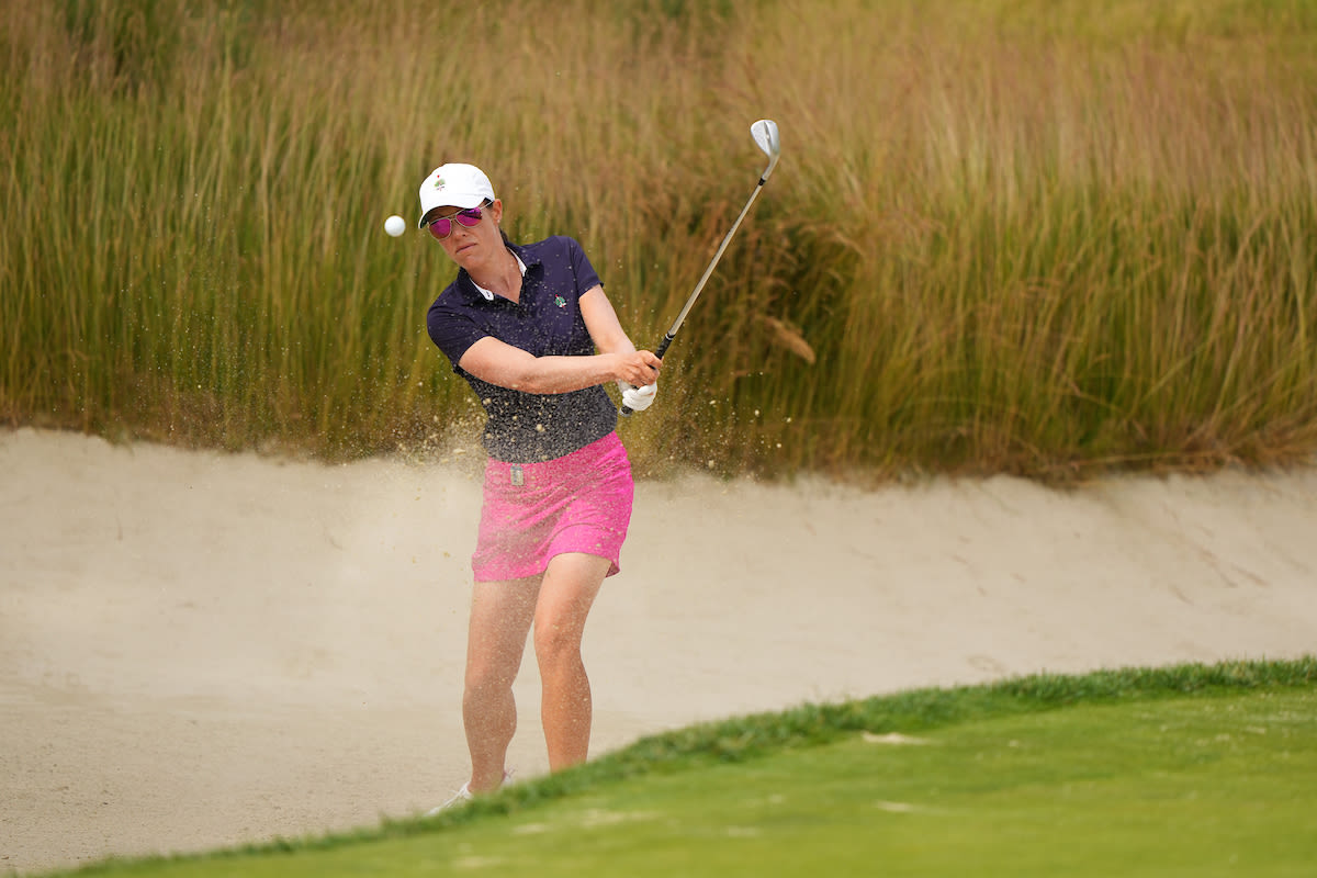 Joanna Coe hits her shot during a practice round before the KPMG Women's PGA Championship at Baltusrol Golf Club on Wednesday, June 21, 2023 in Springfield, New Jersey. (Photo by Darren Carroll/PGA of America)