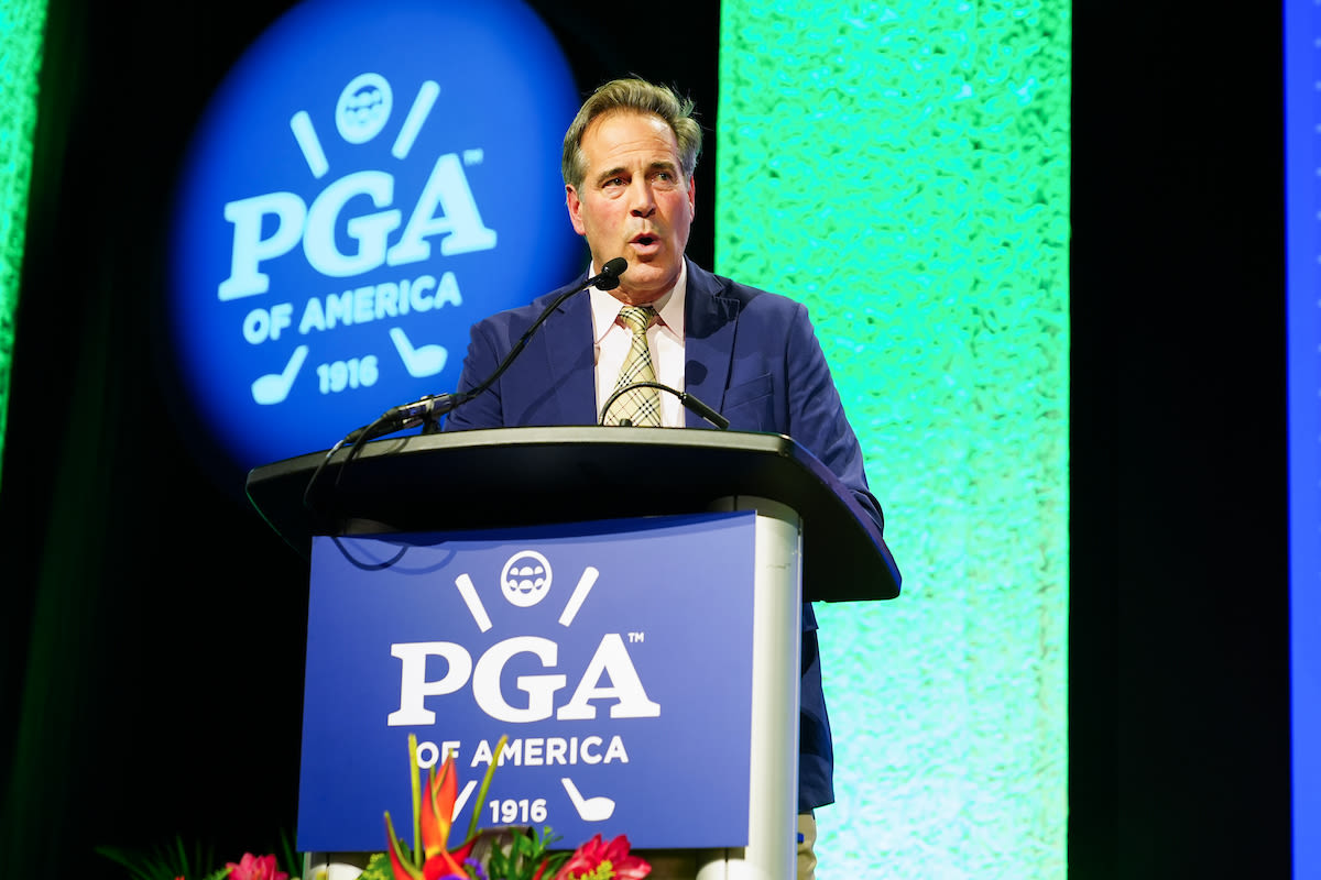 Brian Crowell, PGA, on the industry stage for the 2025 PGA of America National Awards during the PGA Show at Orange County Convention Center