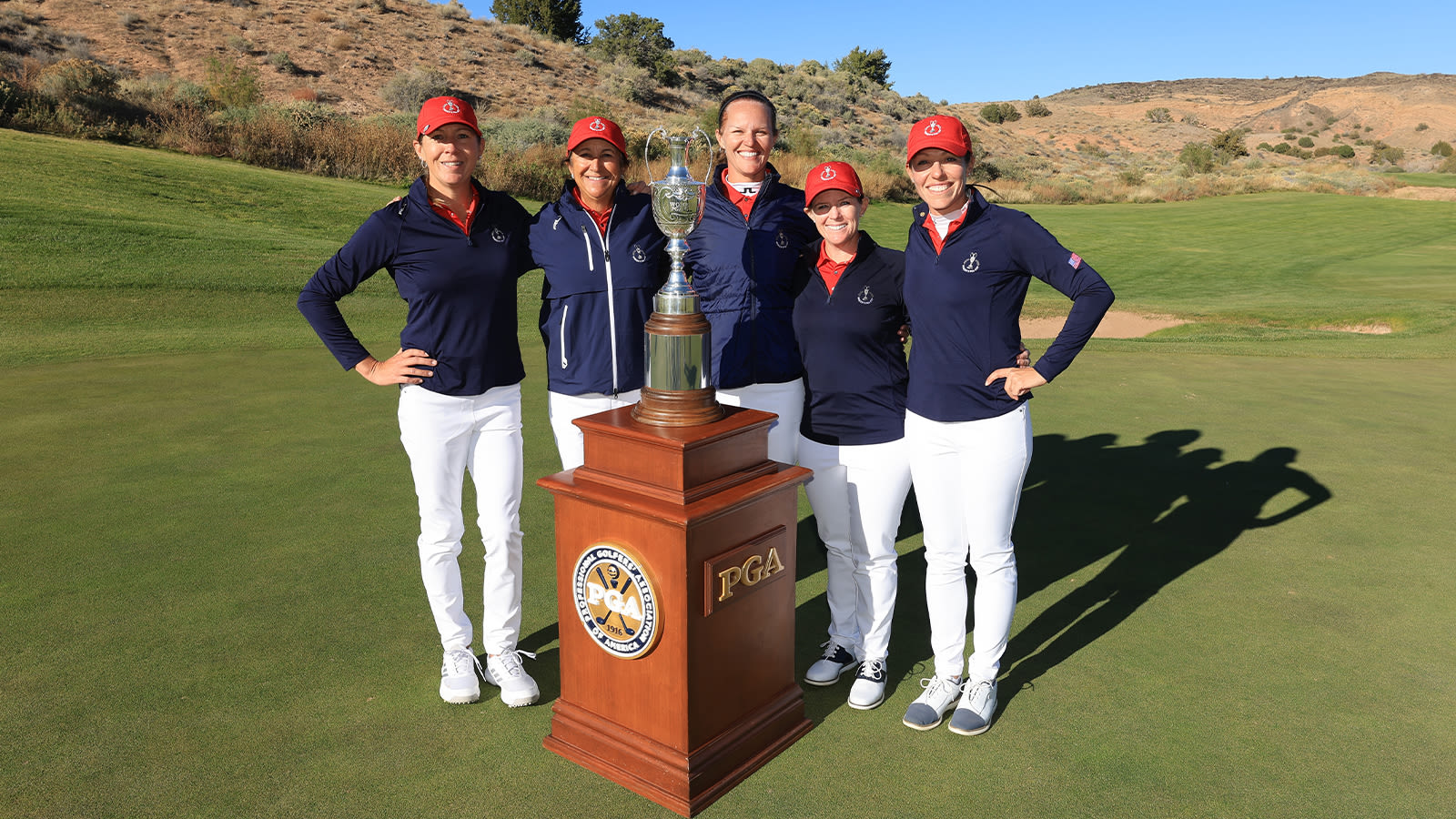 The U.S. Team poses for a photo with the Women's PGA Cup during the final round of the 2nd Women's PGA Cup at Twin Warriors Golf Club on Saturday, October 29, 2022 in Santa Ana Pueblo, New Mexico. (Photo by Sam Greenwood/PGA of America)