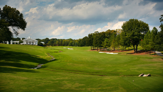 A view from the 18th hole of Quail Hollow Club on September 30, 2016 in Charlotte, North Carolina. (Photo by Gary Kellner/PGA of America)