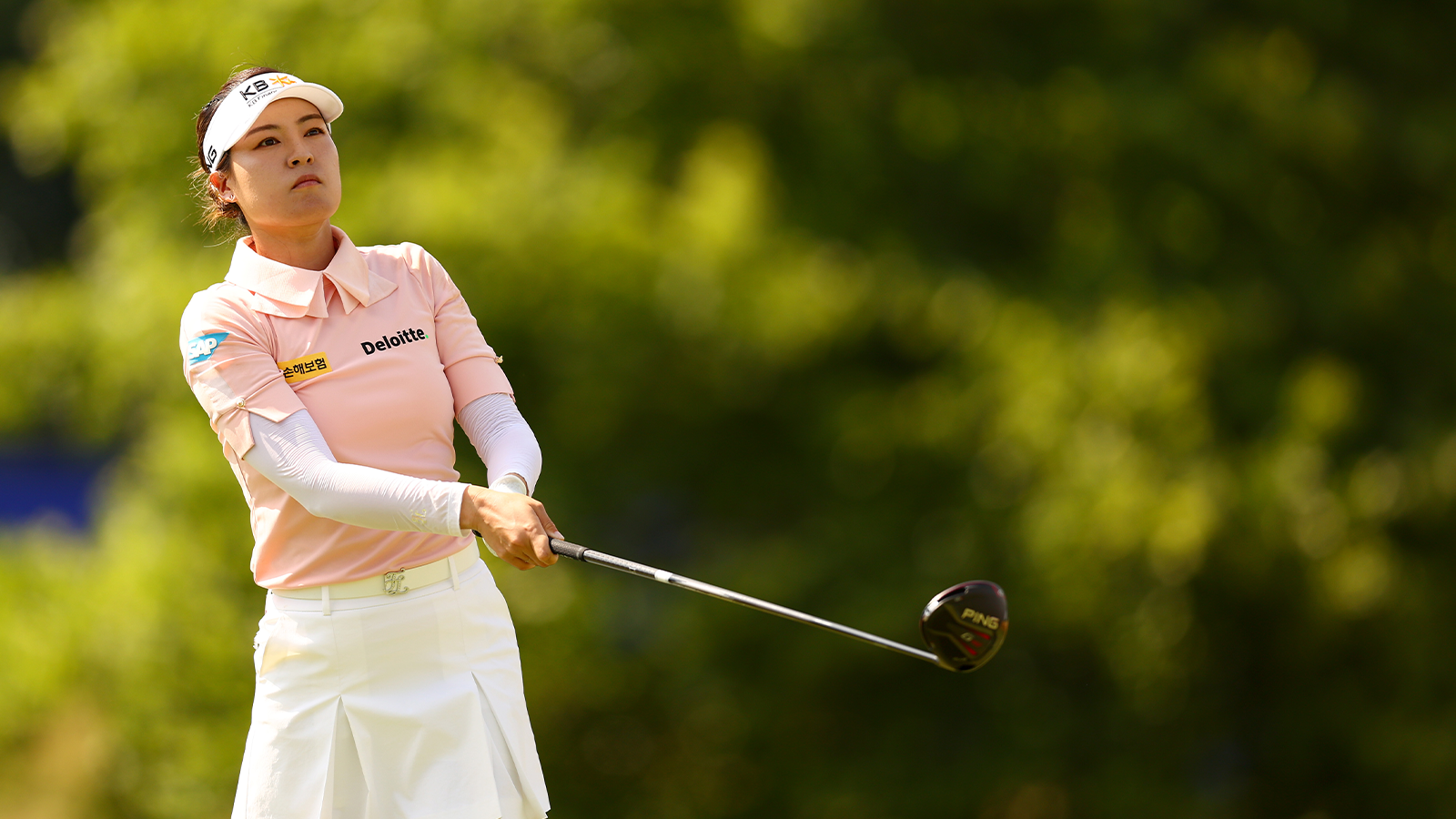  In Gee Chun of South Korea watches her shot from the ninth tee during the second round of the KPMG Women's PGA Championship at Congressional Country Club on June 24, 2022 in Bethesda, Maryland. (Photo by Elsa/Getty Images)