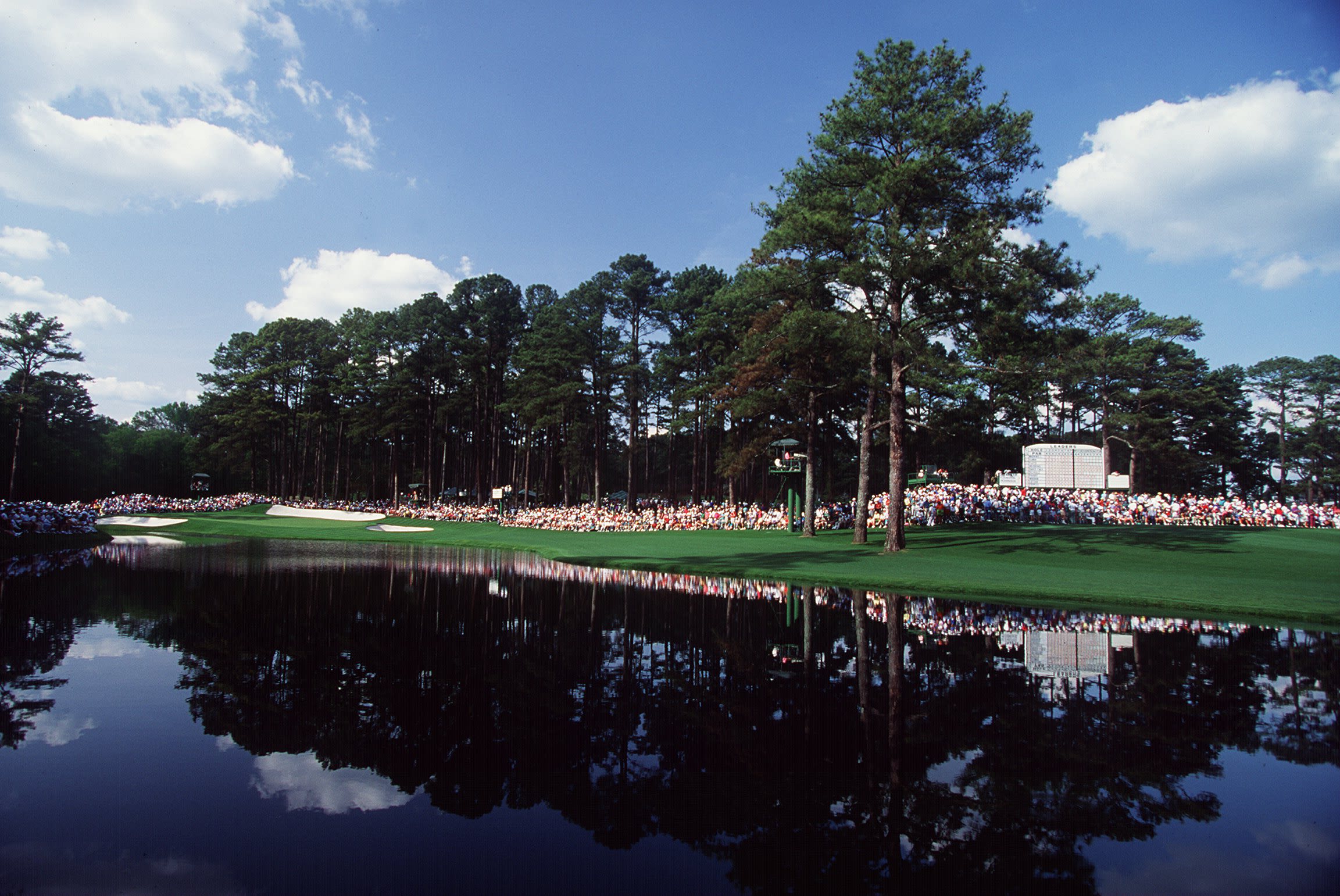 The 15th and 16th holes form a bubbling hollow during the Masters. (Getty Images)
