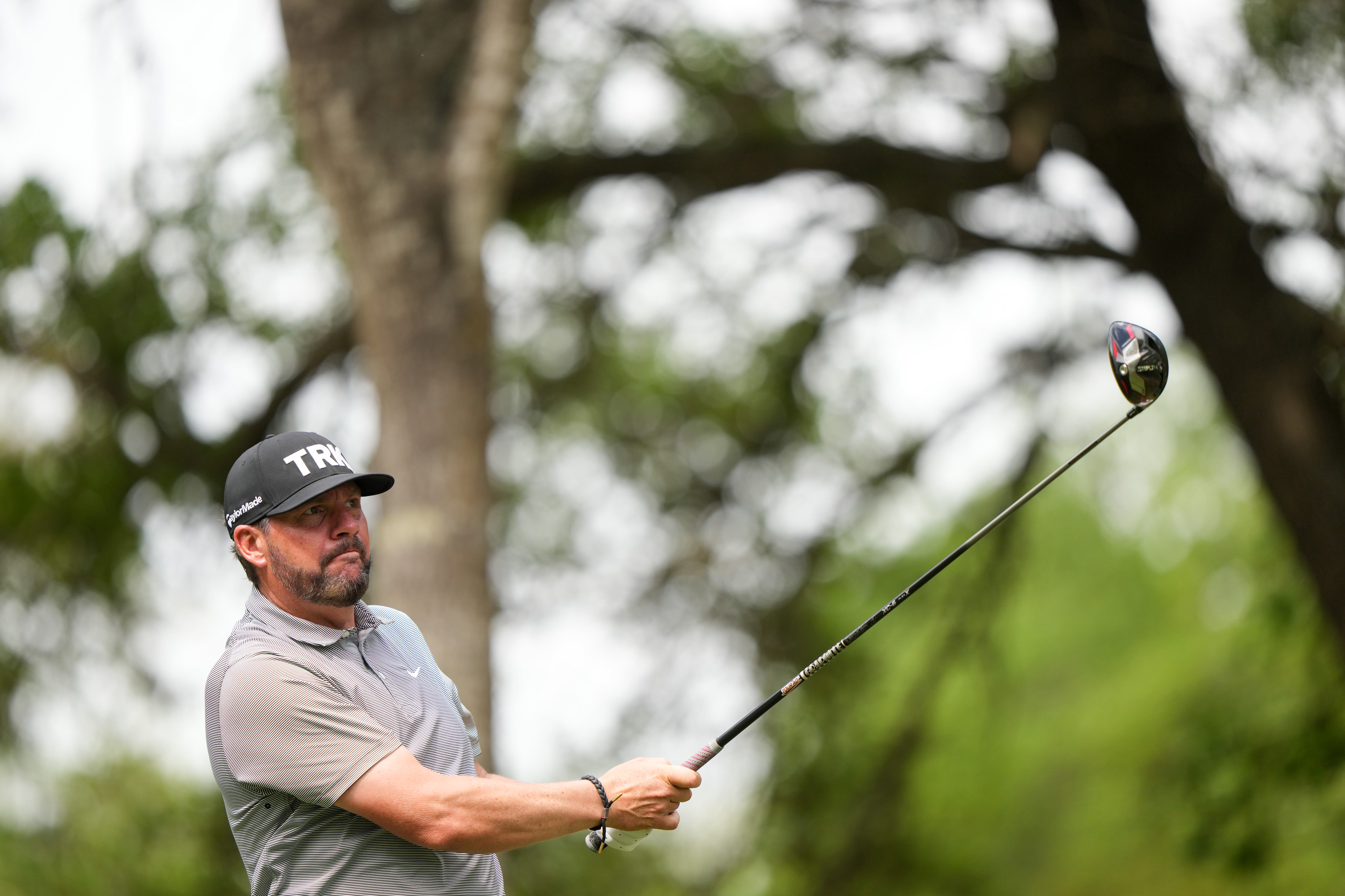 Michael Block hits his shot from the 16th tee during the final round of the 54th PGA Professional Championship at the Omni Barton Creek on April 20, 2022, in Austin, Texas.