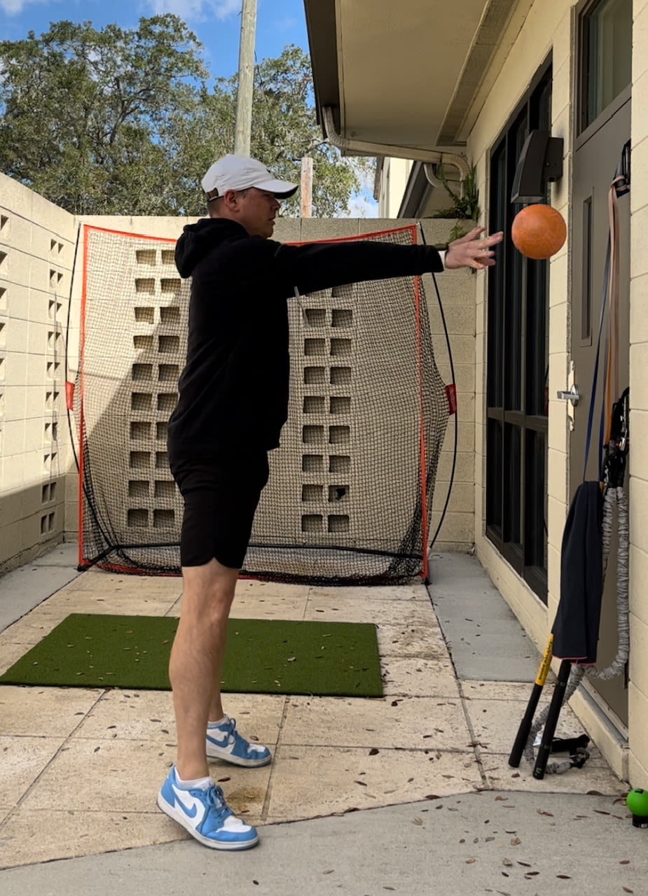 Wall throws with a medicine ball help boost vertical power in the golf swing.