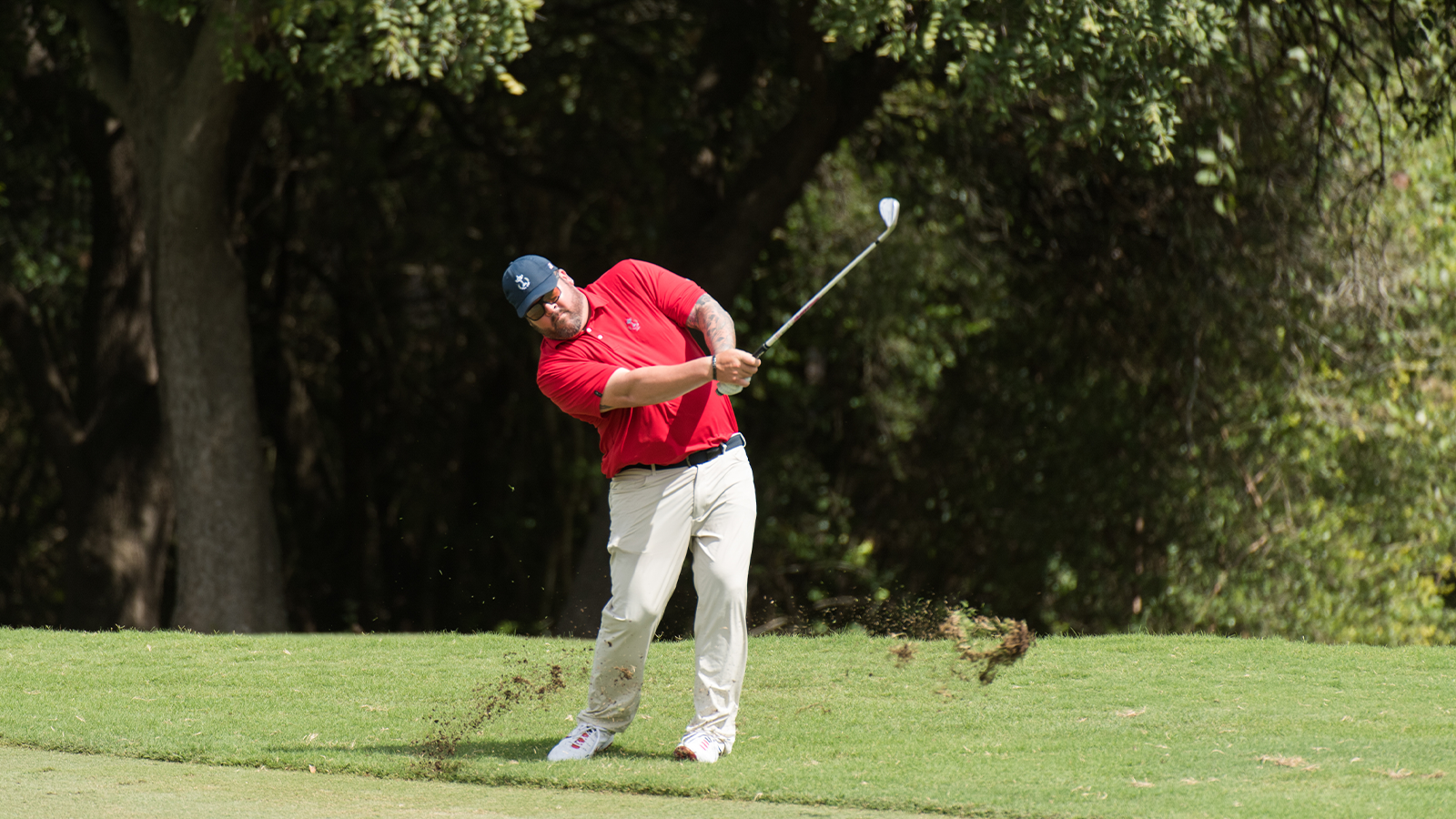 Ben Kern of the United States hits out of the fairway on the 16th hole during the Singles Matches for the 29th PGA Cup held at the Omni Barton Creek Resort & Spa on September 29, 2019 in Austin, Texas. (Photo by Montana Pritchard/PGA of America)