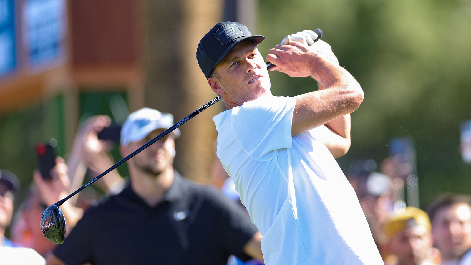  Tom Brady plays a shot during Capital One's The Match VI - Brady & Rodgers v Allen & Mahomes at Wynn Golf Club on June 01, 2022 in Las Vegas, Nevada. (Photo by Carmen Mandato/Getty Images for The Match)