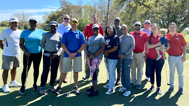 PGA Professionals Matt and Morgan Williamson with PGA HOPE golfers.