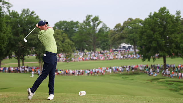 Rory McIlroy of Northern Ireland hits his shot from the 11th tee during the first round of the 2022 PGA Championship at the Southern Hills on May 19, 2022 in Tulsa, Oklahoma. (Photo by Maddie Meyer/PGA of America)