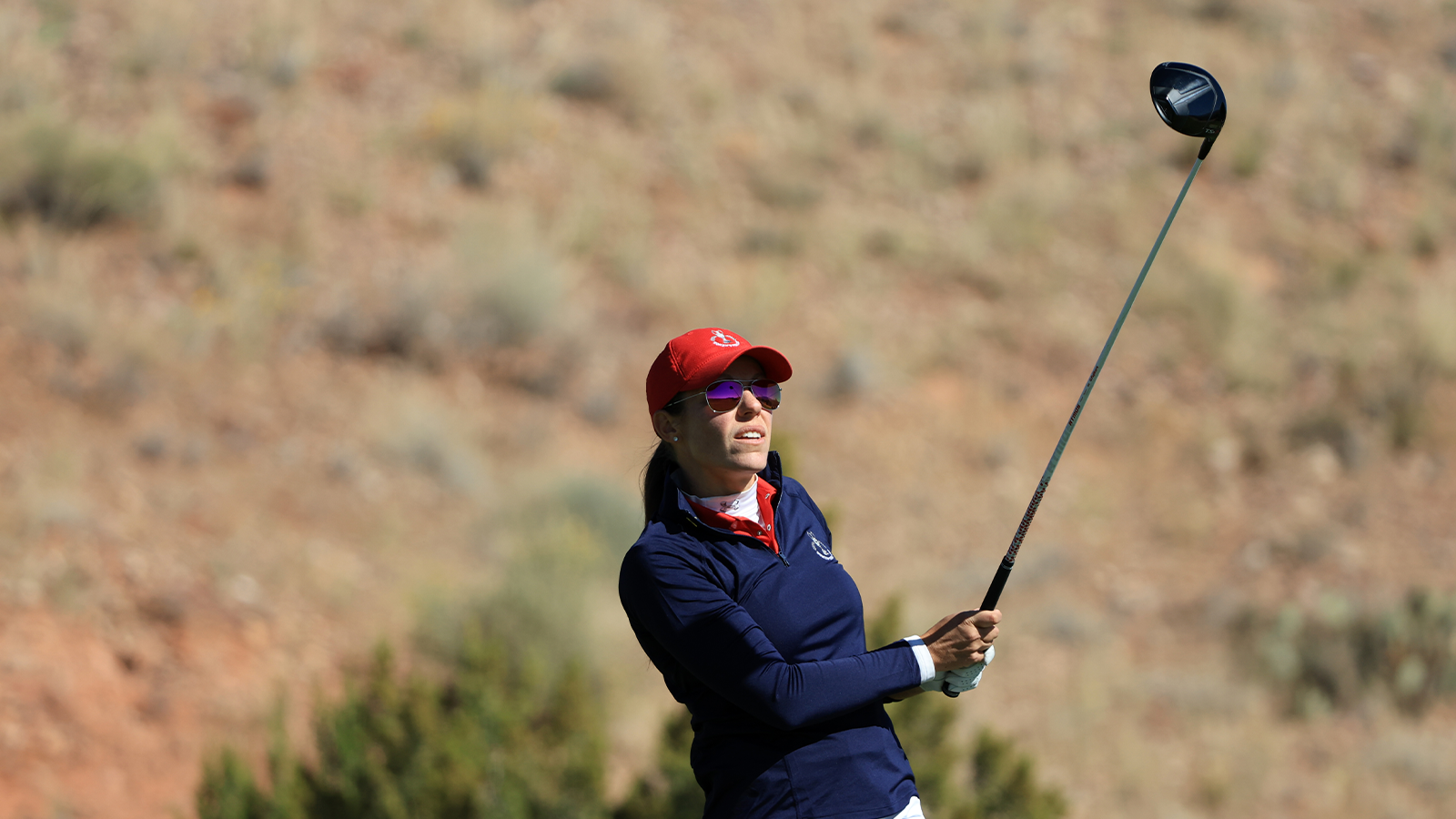 Joanna Coe of the U.S Team hits her tee shot on the seventh hole during the final round of the 2nd Women's PGA Cup at Twin Warriors Golf Club on Saturday, October 29, 2022 in Santa Ana Pueblo, New Mexico. (Photo by Sam Greenwood/PGA of America)