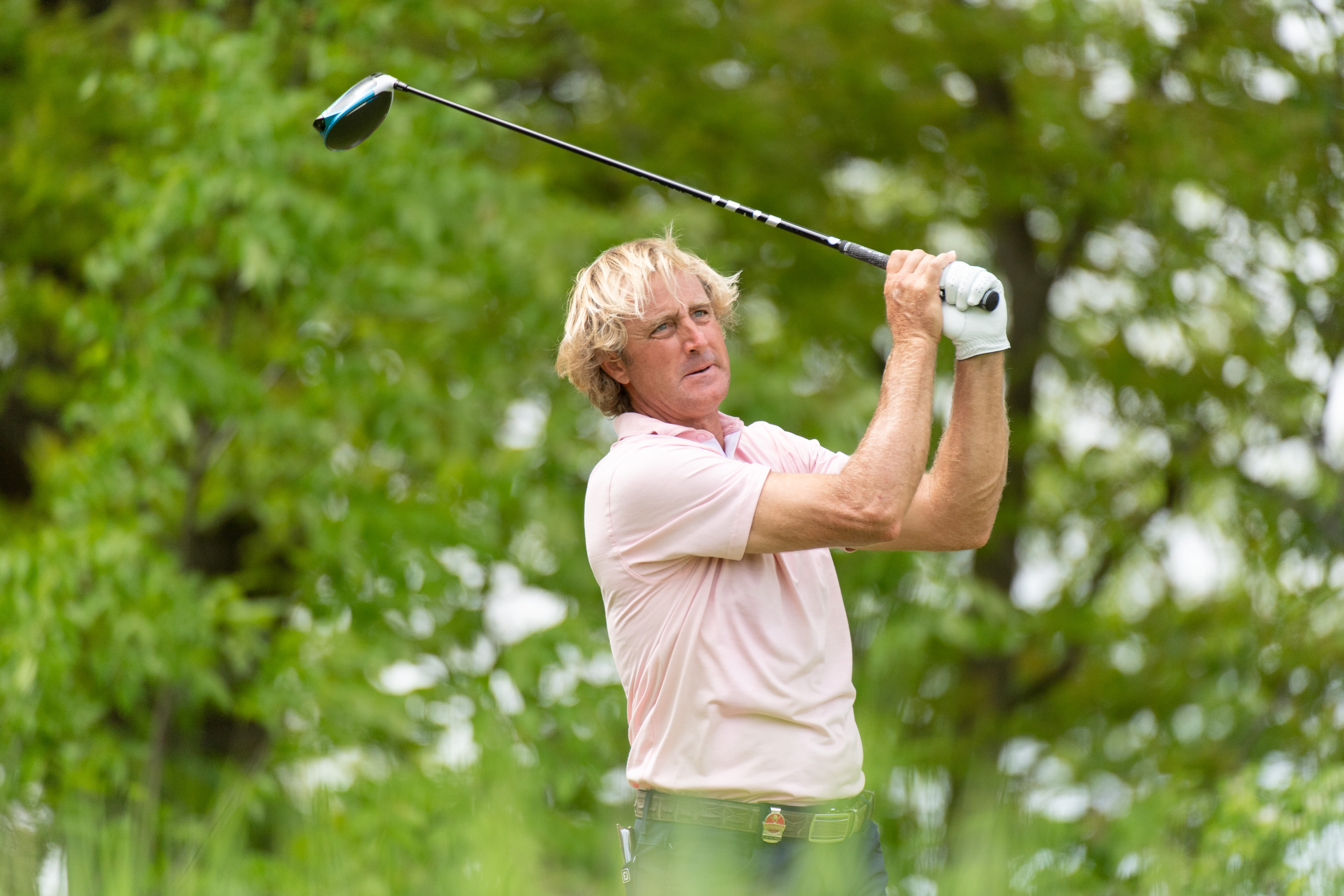 Tim Cantwell, PGA, hits his shot from the tenth tee during the first round of the 82nd KitchenAid Senior PGA Championship held at Harbor Shores Golf Club in Benton Harbor, Michigan.