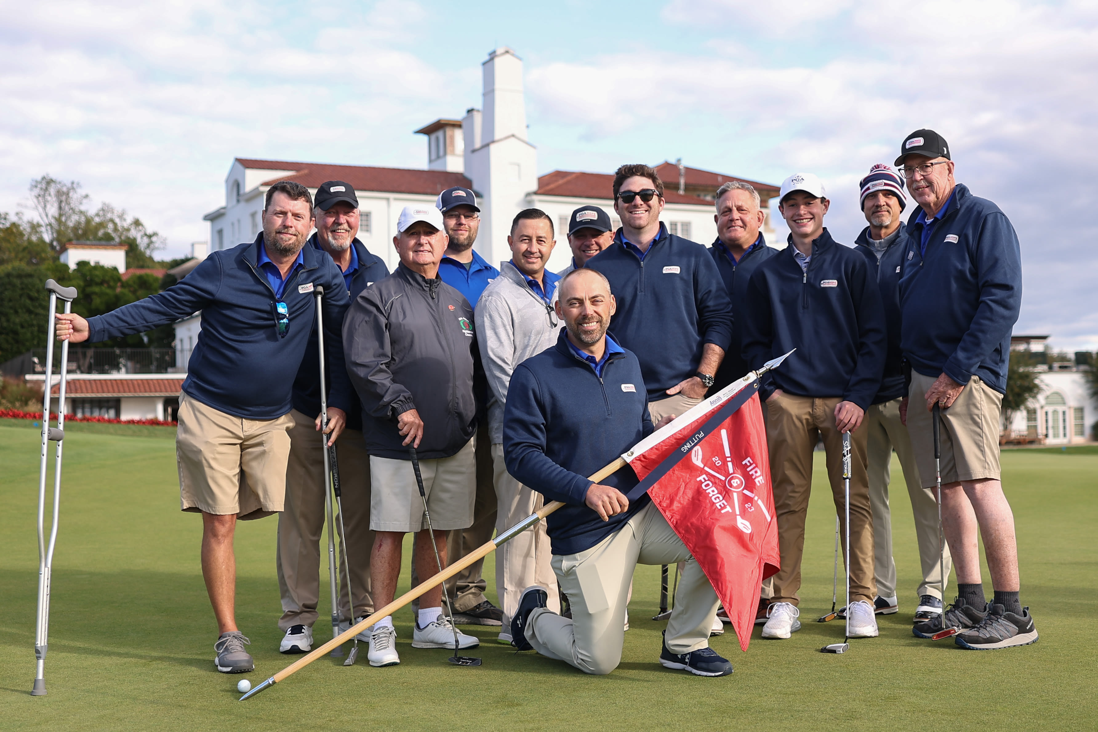 Slater (back row in blue) at Congressional during PGA HOPE National Golf & Wellness week.