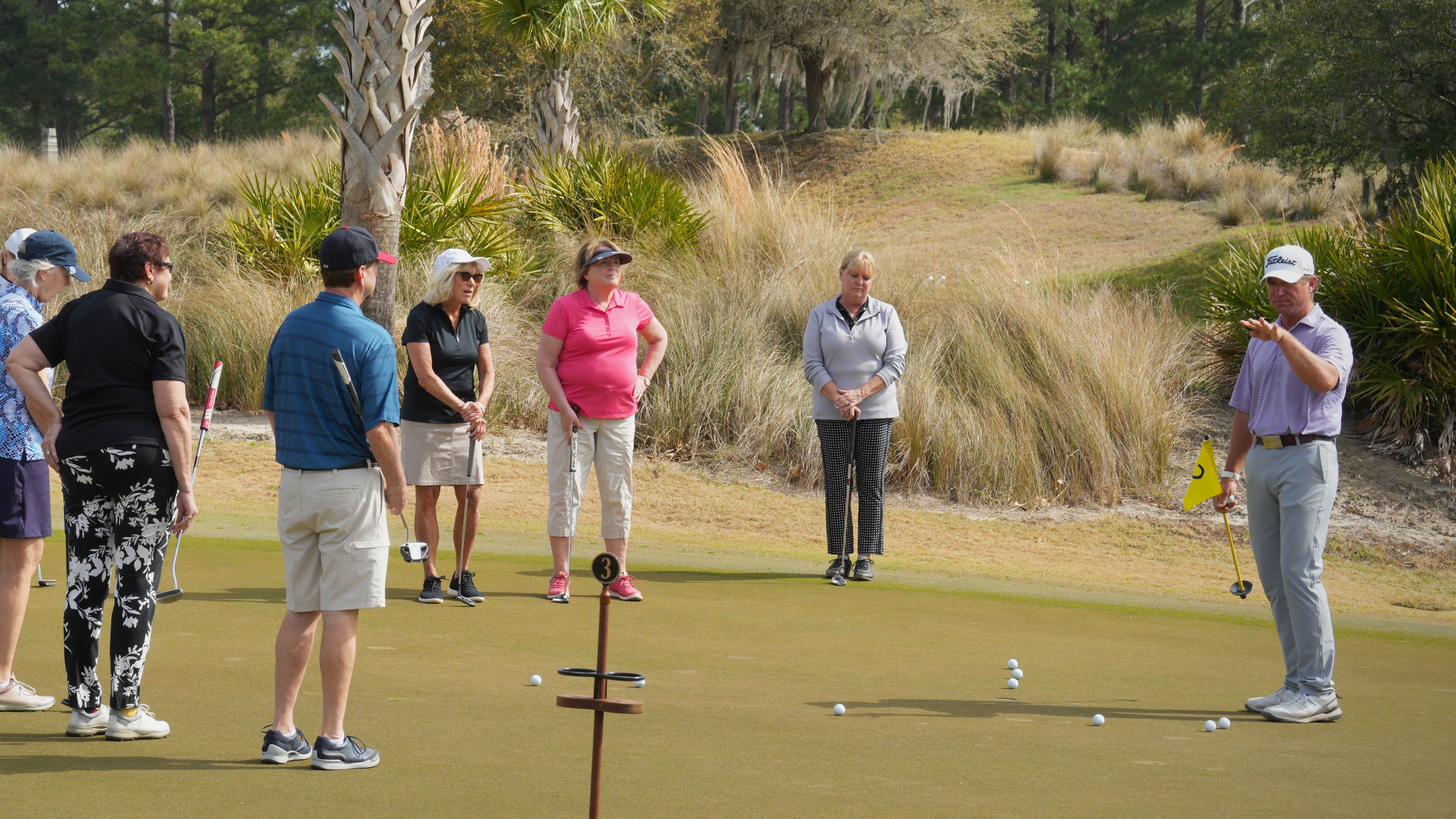 Bruce Wilkins (far right) during a group lesson at Belfair in Bluffton, South Carolina.