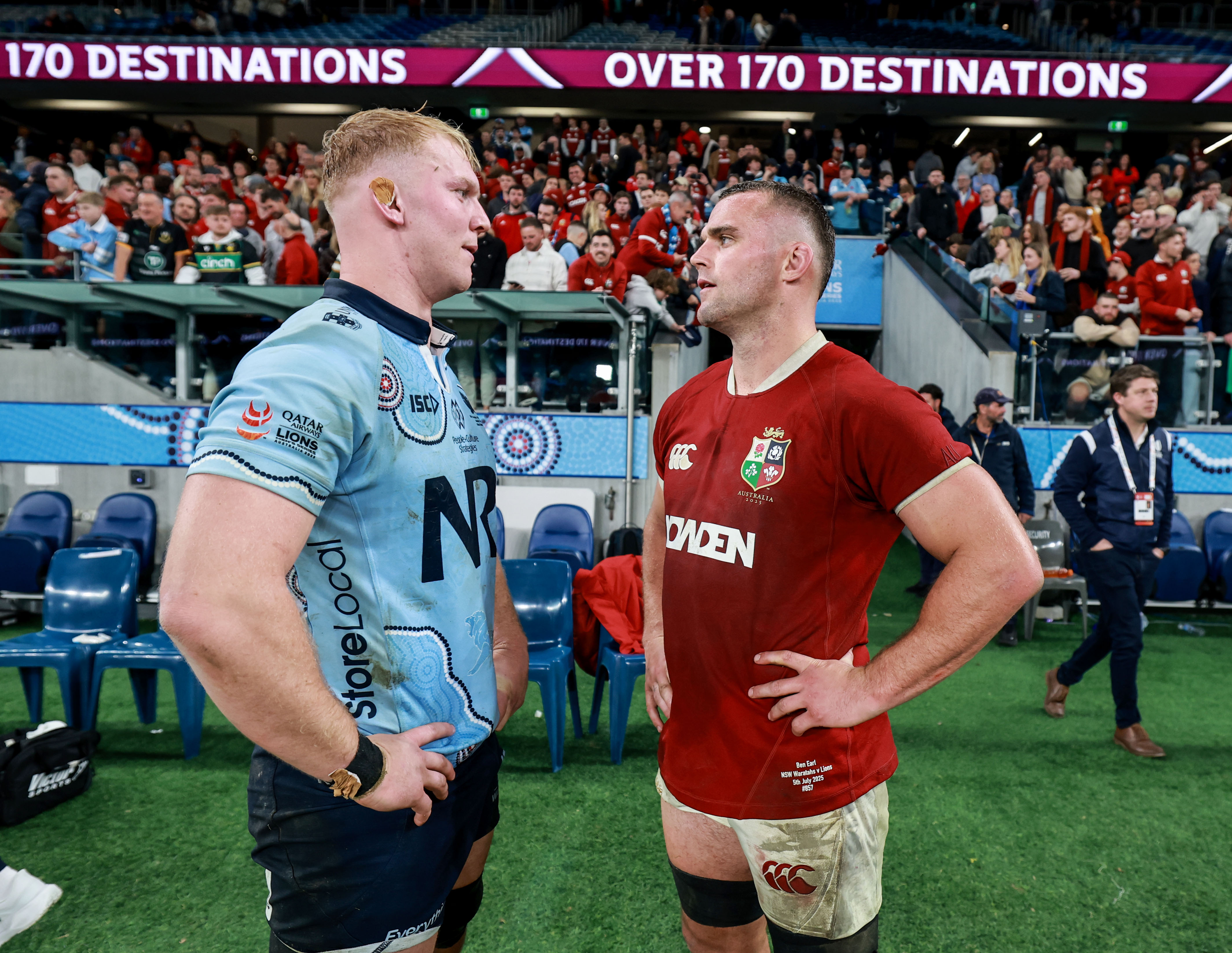 Ben Earl with his opposite number Hugh Sinclair