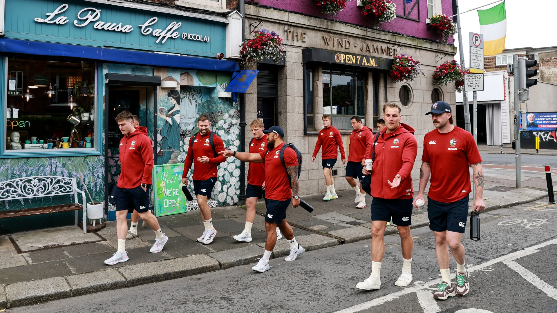 The Lions squad enjoy their morning coffees