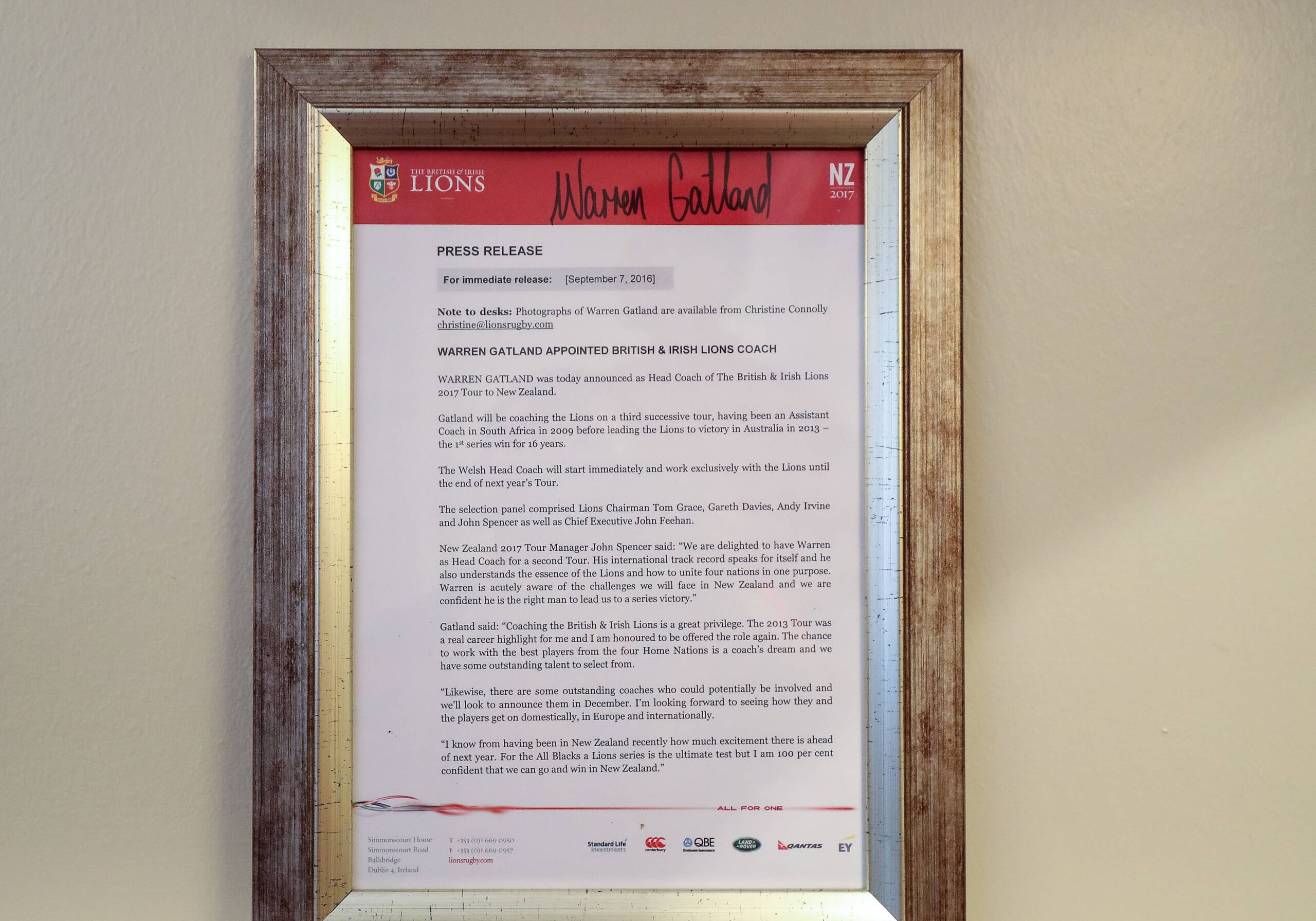 Terms & Conditions - Signed Press Release from the 2017 Head Coach