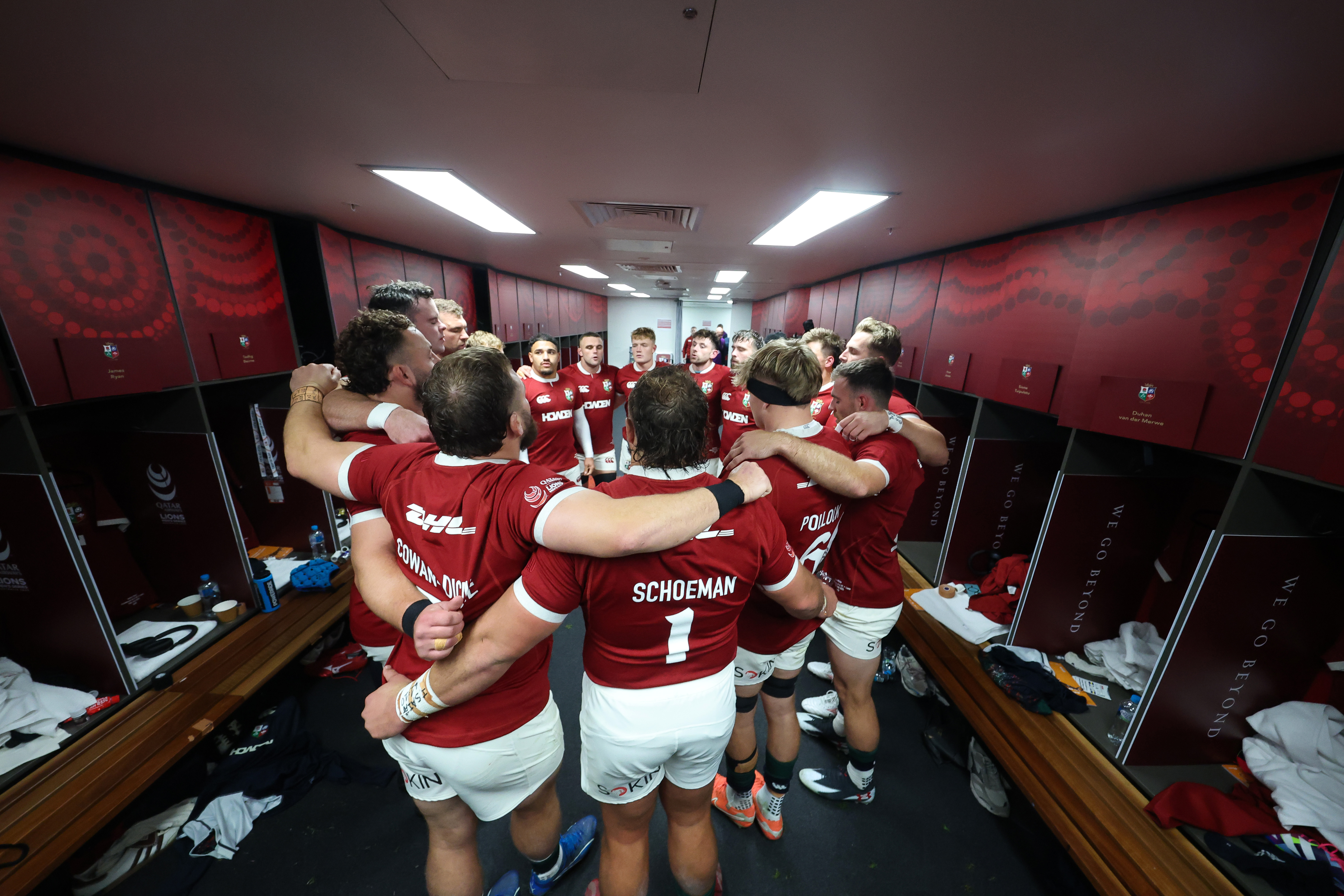 Lions in the pre-match dressing room huddle