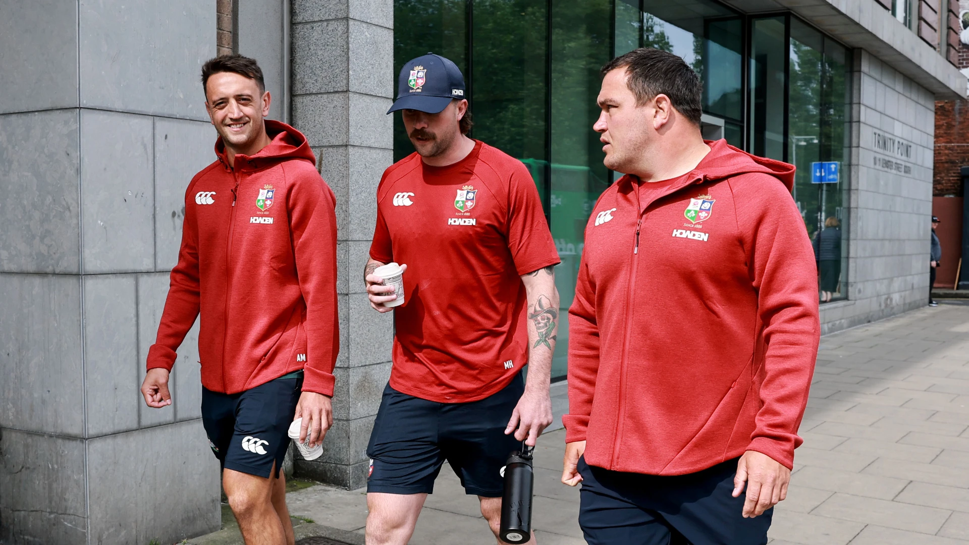 Alex Mitchell, Mack Hansen and Jamie George on their coffee run