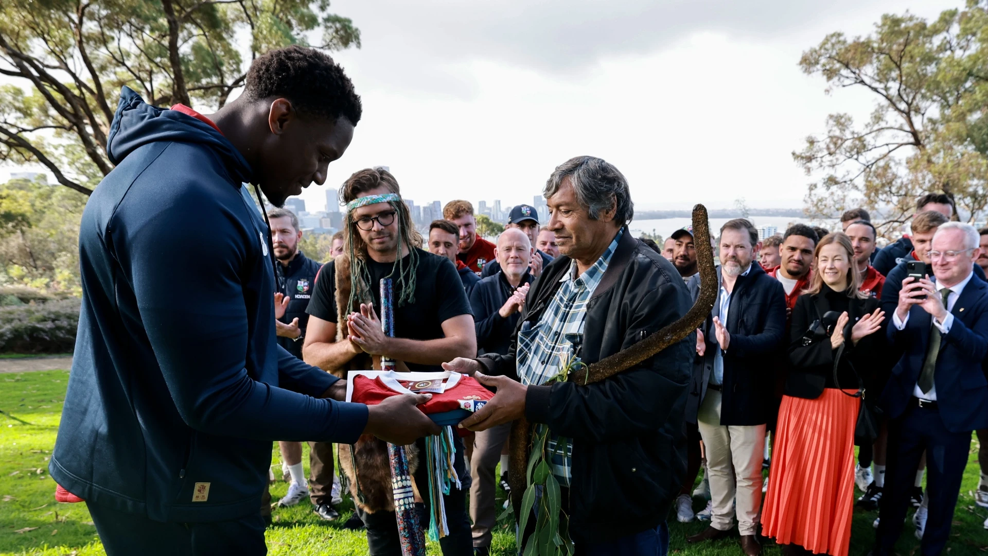 Maro Itoje making a presentation at the Welcome of Country event