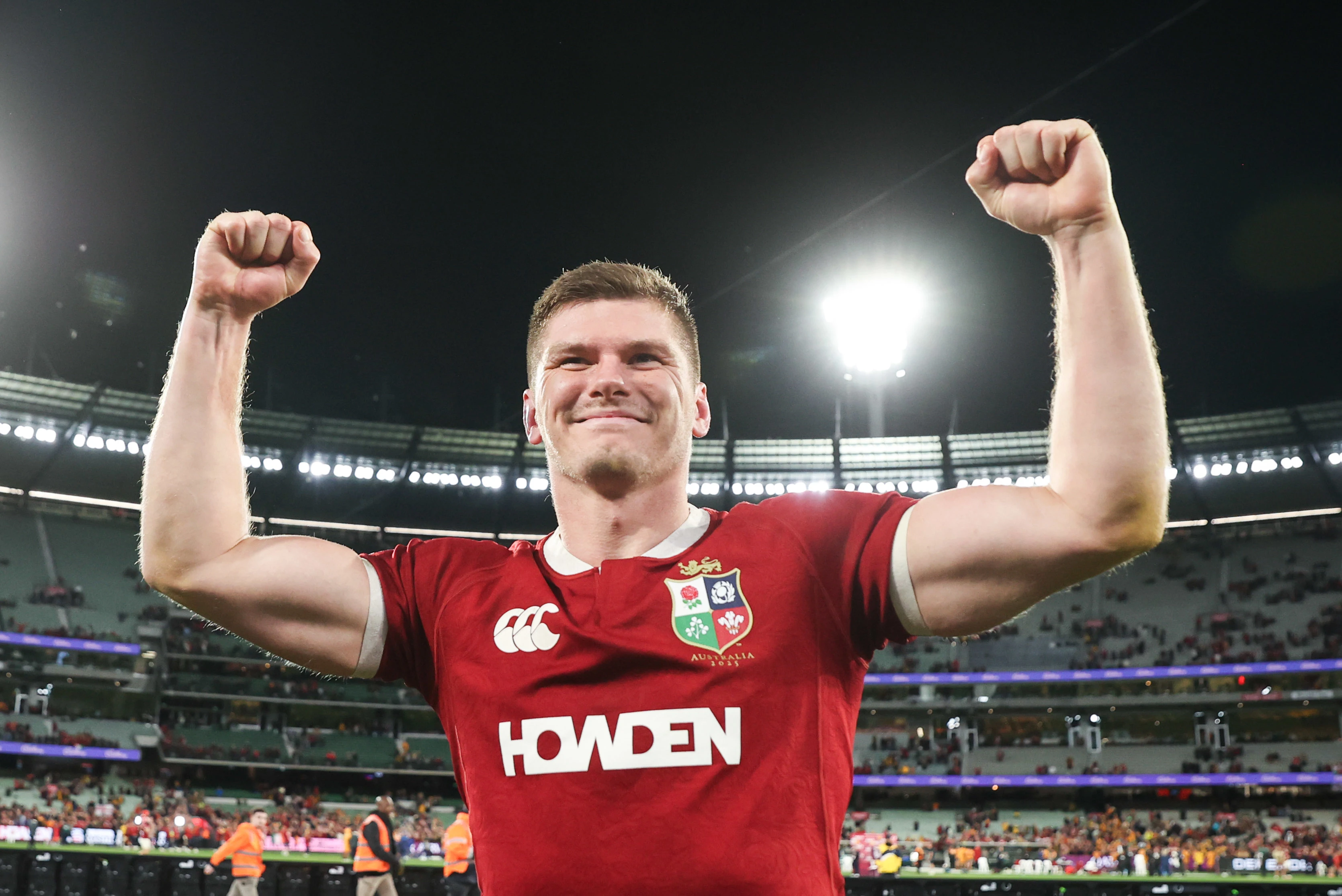 Owen Farrell salutes the Sea of Red