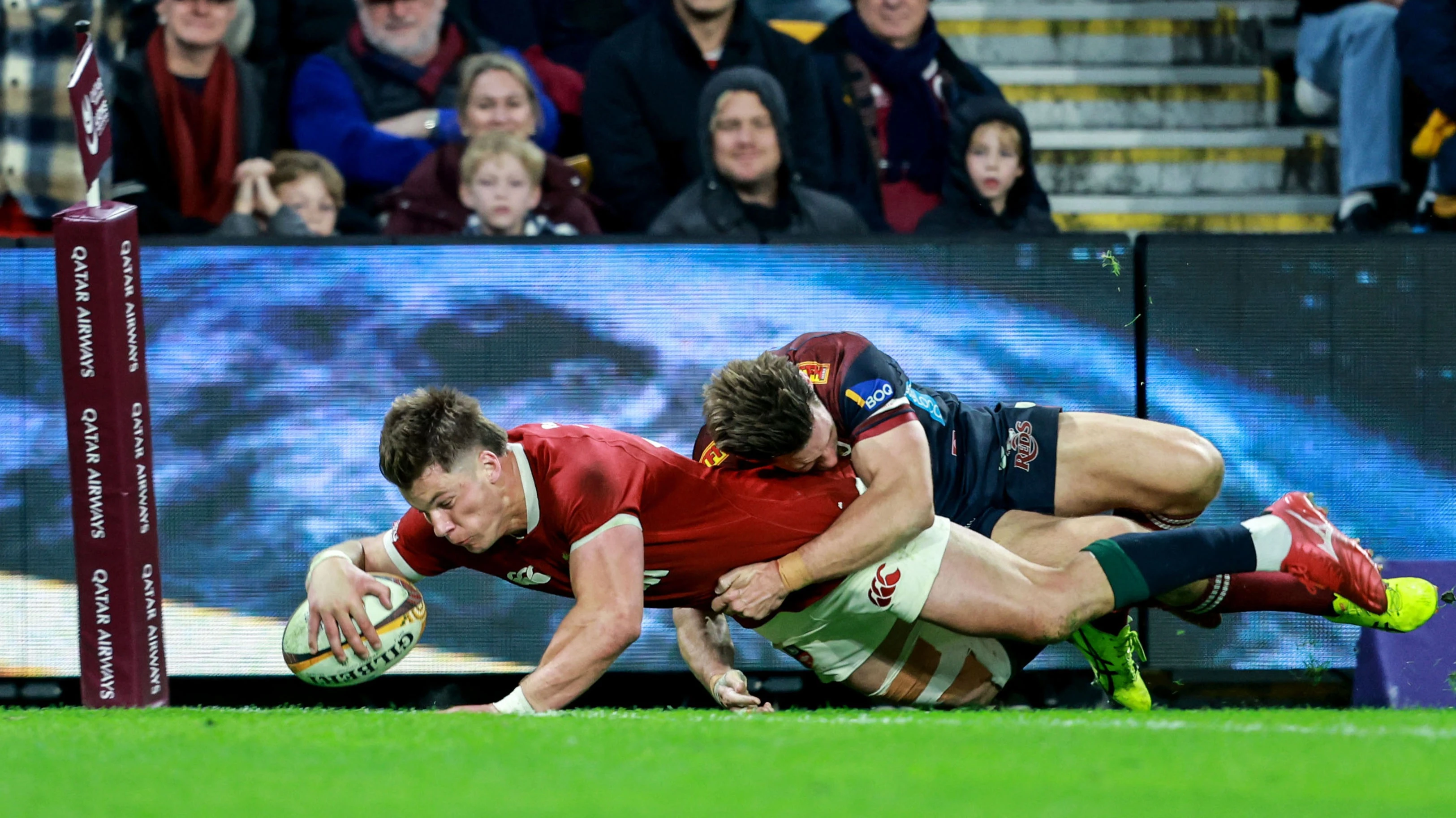 Huw Jones crosses for his first Lions try