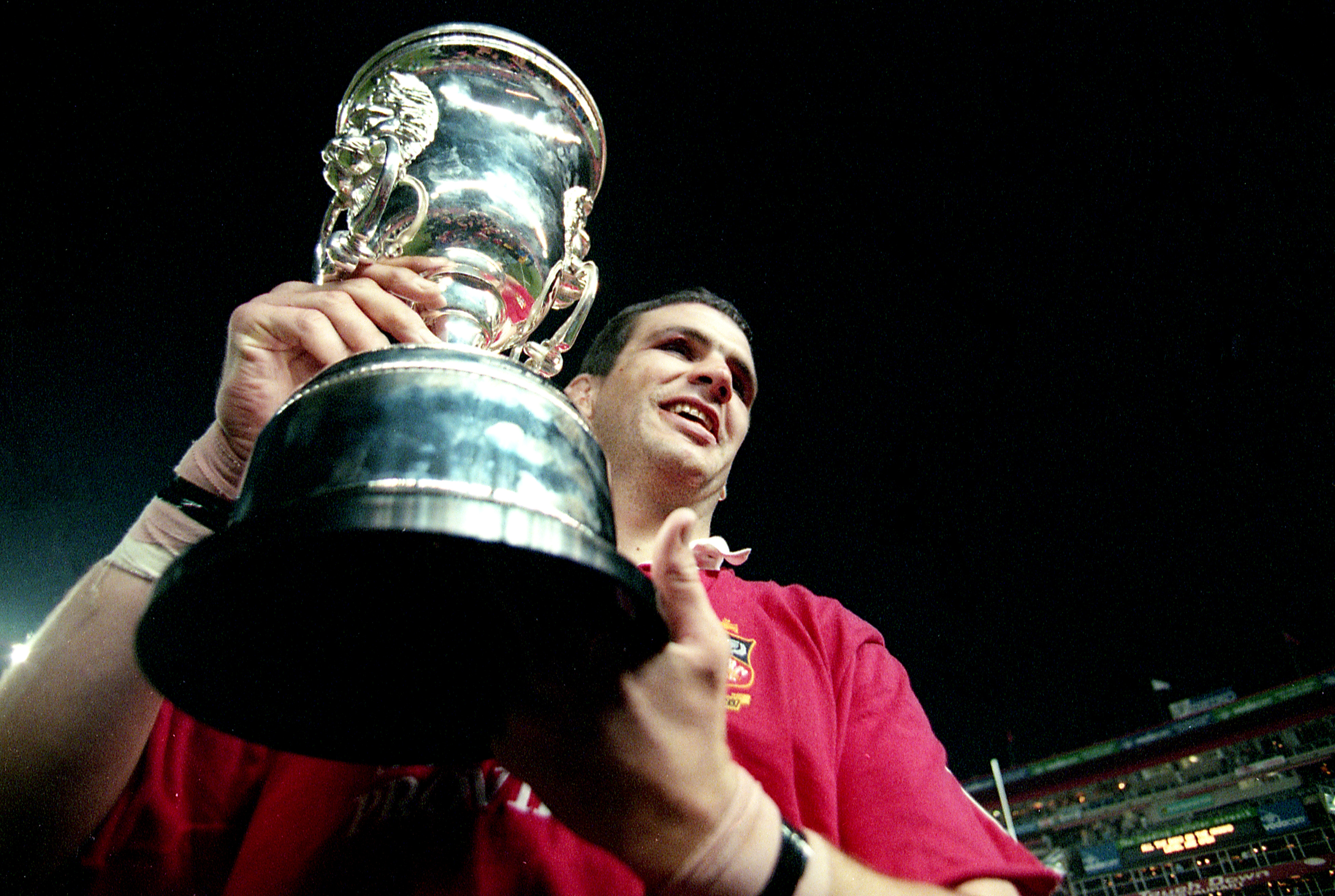 Martin Johnson holds Trophy