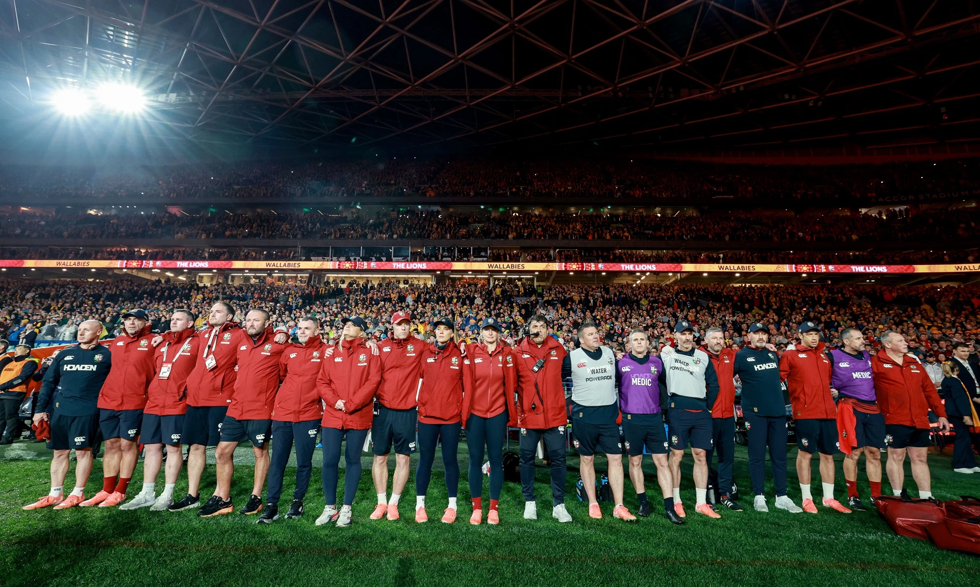Lions backroom team huddle 3rd Test