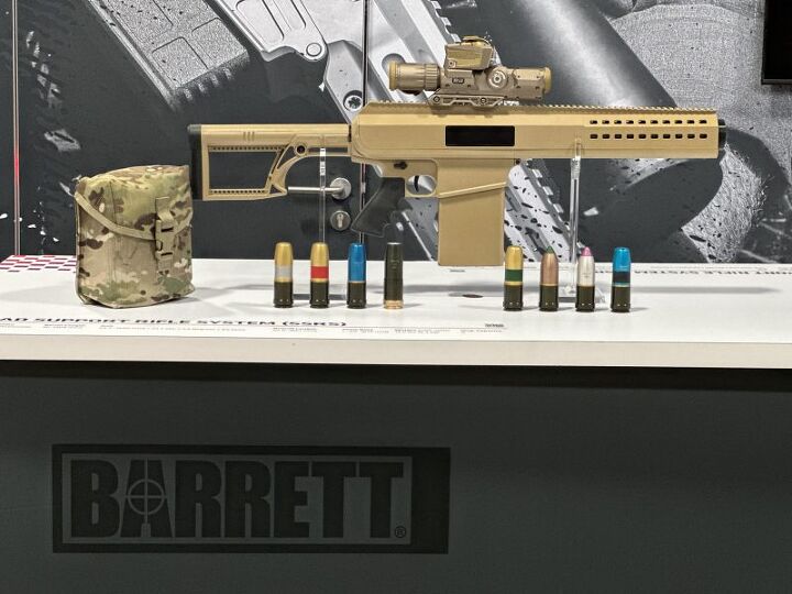 Barrett introduces the Squad Rifle Support System (SSRS) to AUSA, a 30mm grenade launcher with DRONE destruction capability. It is the winner of the U.S. Army's PGS program.