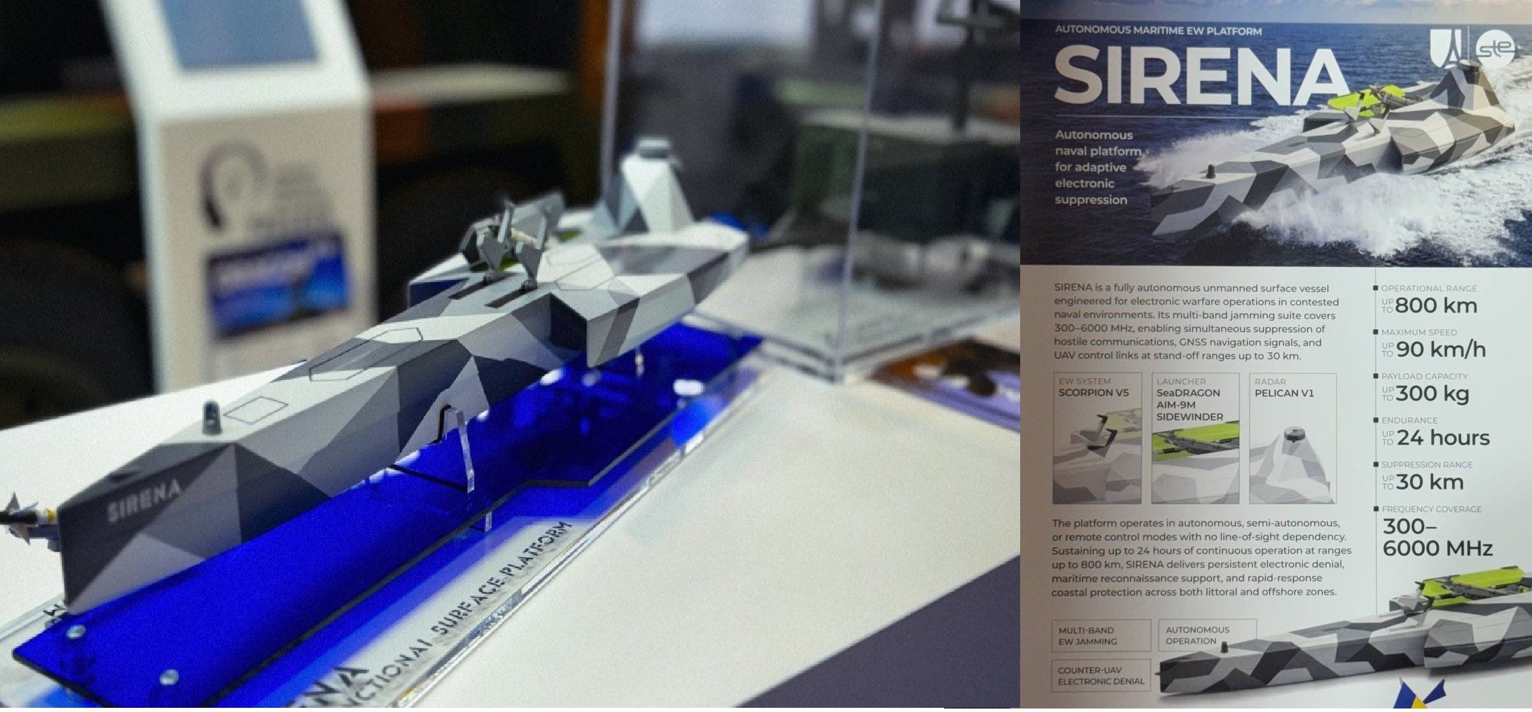 Ukraine showcases USV SIRENA armed with Sidewinder missiles, radar and advanced electronic warfare system at Eurosatory 2026