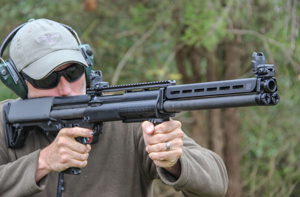 A pump-action shotgun is a long firearm, almost always with a smoothbore, that uses a mechanism called a slide (or pump) system to insert a new cartridge into the chamber.