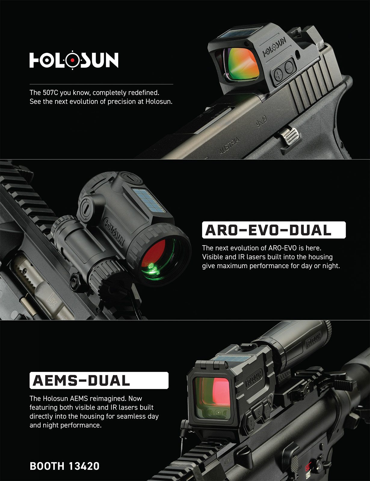 At least three new products are coming from Holosun for SHOT Show 2026. In the SHOT Show Tracker, there was an Holosun full page advertising released with photos of three brand new sights!