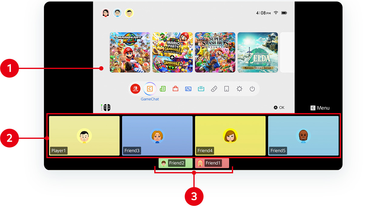 Ao2 Chat Screen The GameChat Screen | Nintendo Switch 2 Support | Nintendo Support