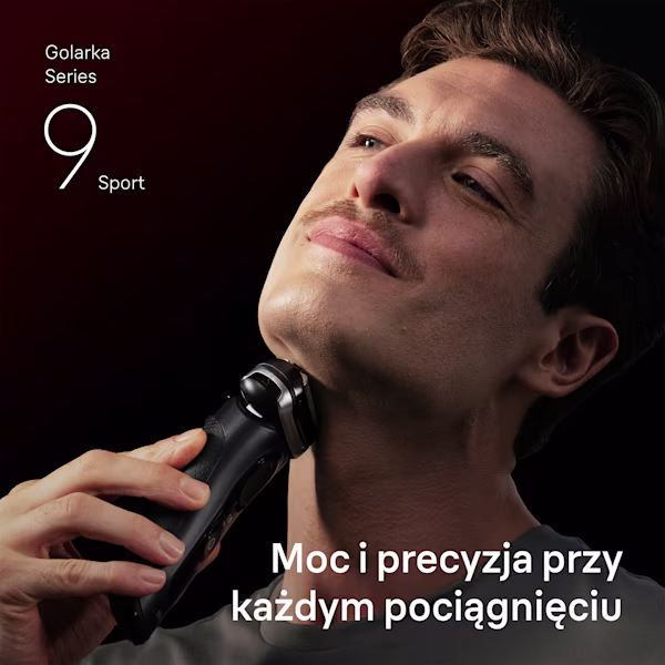 Mężczyzna goląc brodę golarką Series 9 Sport. Mężczyzna goląc brodę golarką Series 9 Sport.