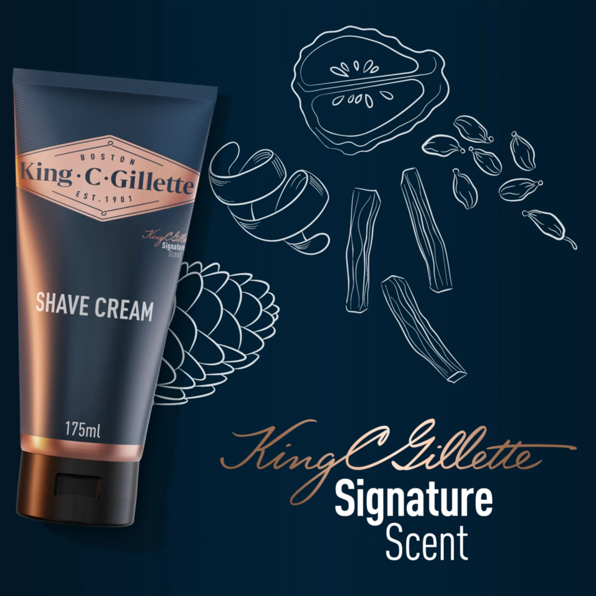 Creme de barbear King C. Gillette Signature Scent para criar espuma rica e confortável