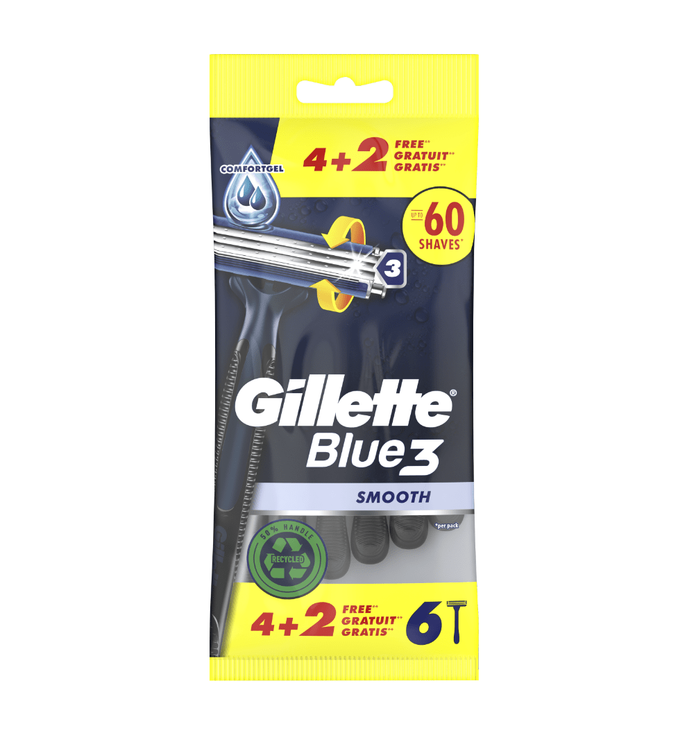 Ανδρικά ξυραφάκια μιας χρήσης Gillette Blue3 Smooth με 2 λαβές και συσκευασία 4 φυσιγγίων