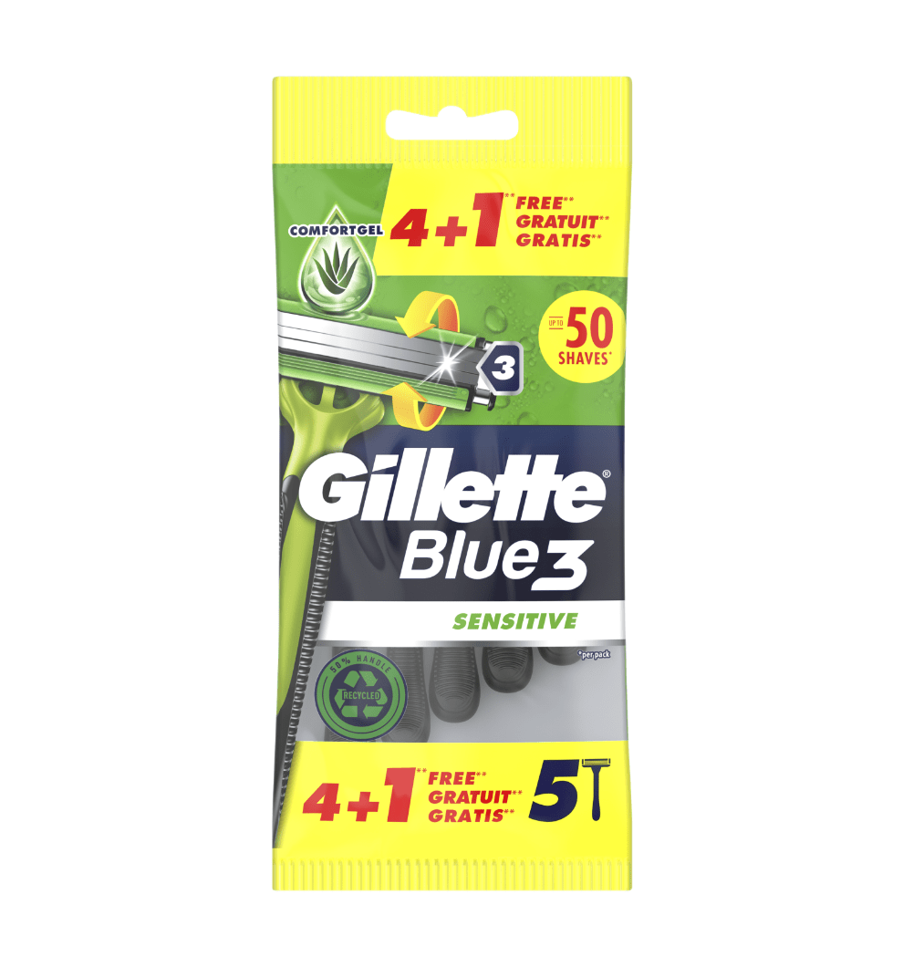Ανδρικό ξυραφάκι μιας χρήσης Gillette Blue3 με 1 λαβή και συσκευασία 4 φυσιγγίων