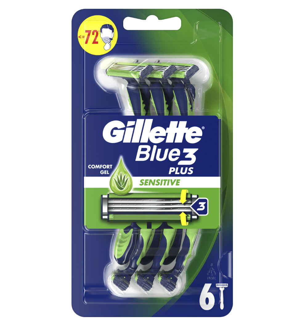 Ανδρικά ξυραφάκια μιας χρήσης Gillette Blue 3 Sensitive, 6 τεμάχια