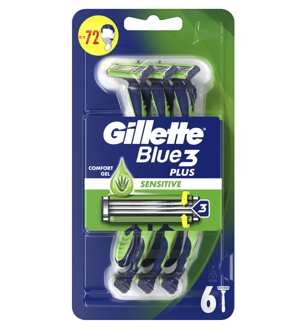Ανδρικά ξυραφάκια μιας χρήσης Gillette Blue 3 Sensitive, 6 τεμάχια