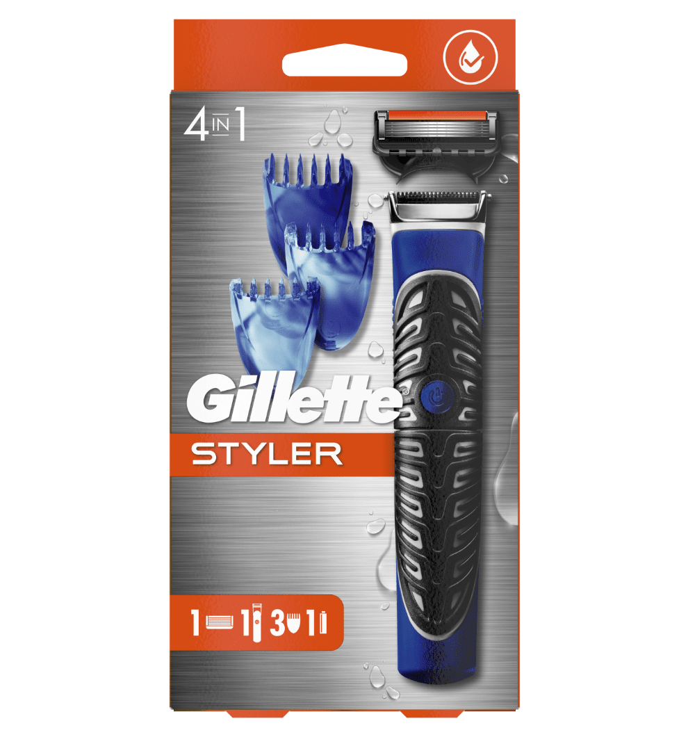 Ανδρικό ψαλιδάκι Gillette Styler 4 σε 1 με 3 εναλλάξιμα τσόκαρα + 1 λεπίδα επαναπλήρωσης + 1 μπαταρία