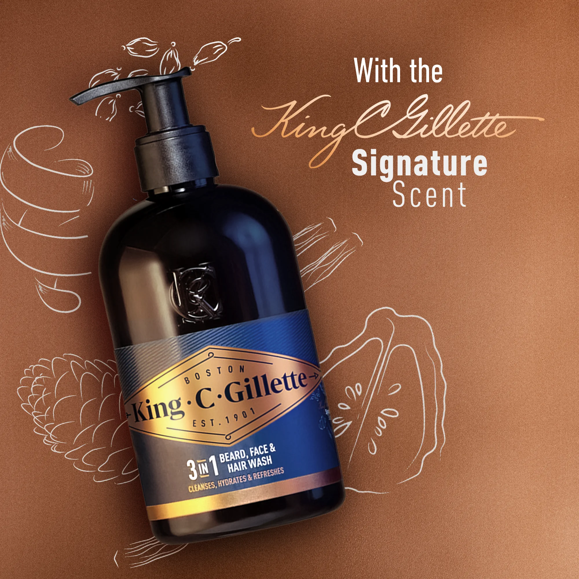 Gel facial e para barba King C. Gillette 3 em 1 com fragrância exclusiva
