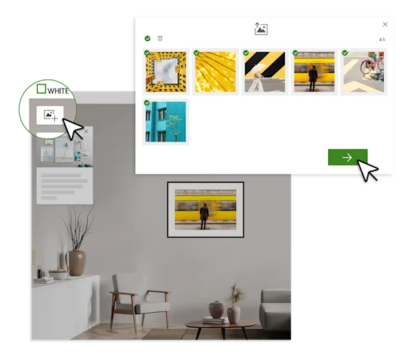La flèche blanche indique le bouton « Ajouter » dans le configurateur, qui permet d'ouvrir le configurateur multiproduits à côté de l'image encadrée.